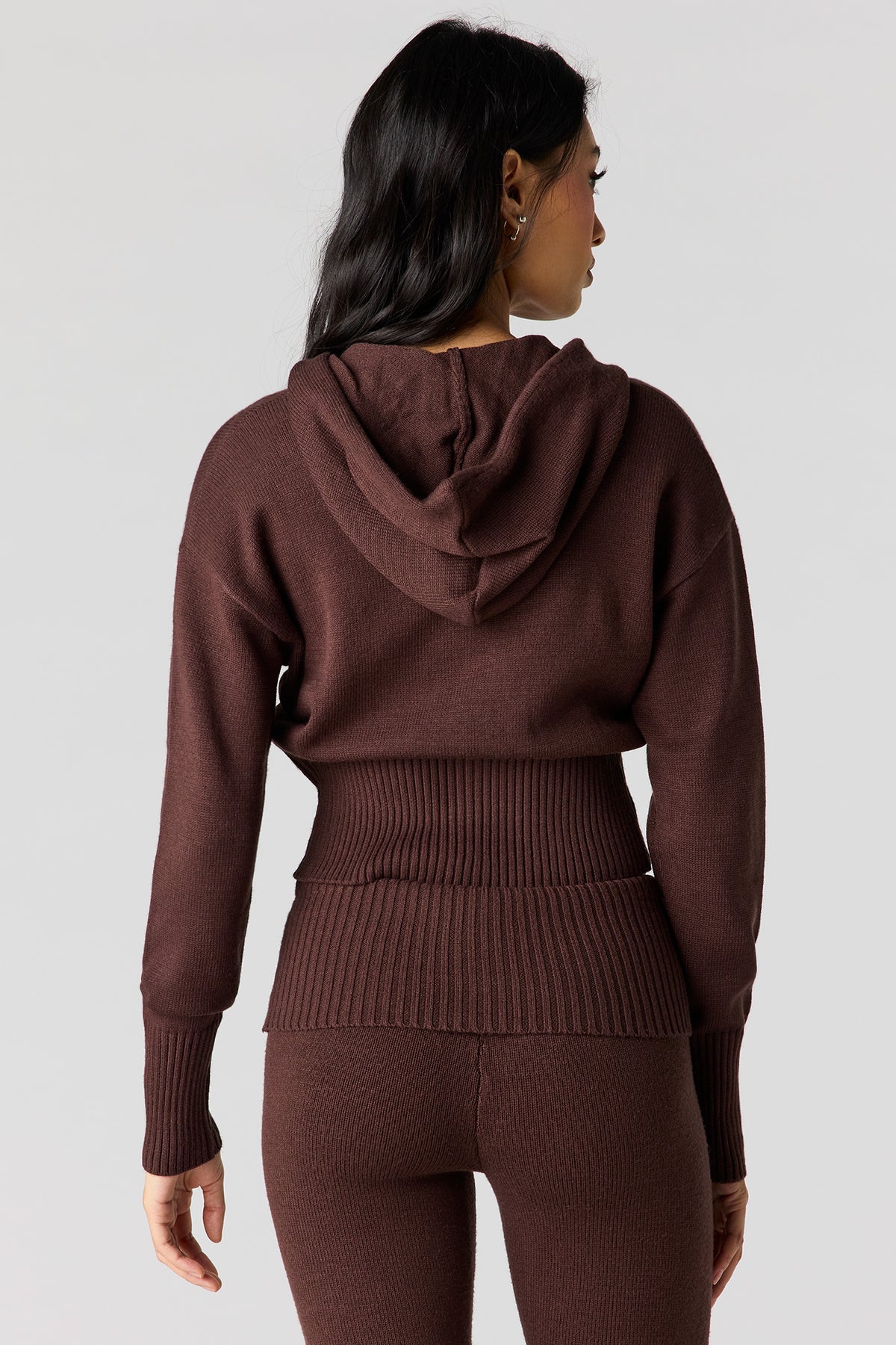 Alt View 2. Knit 2 Way Zip Hoodie - Brown