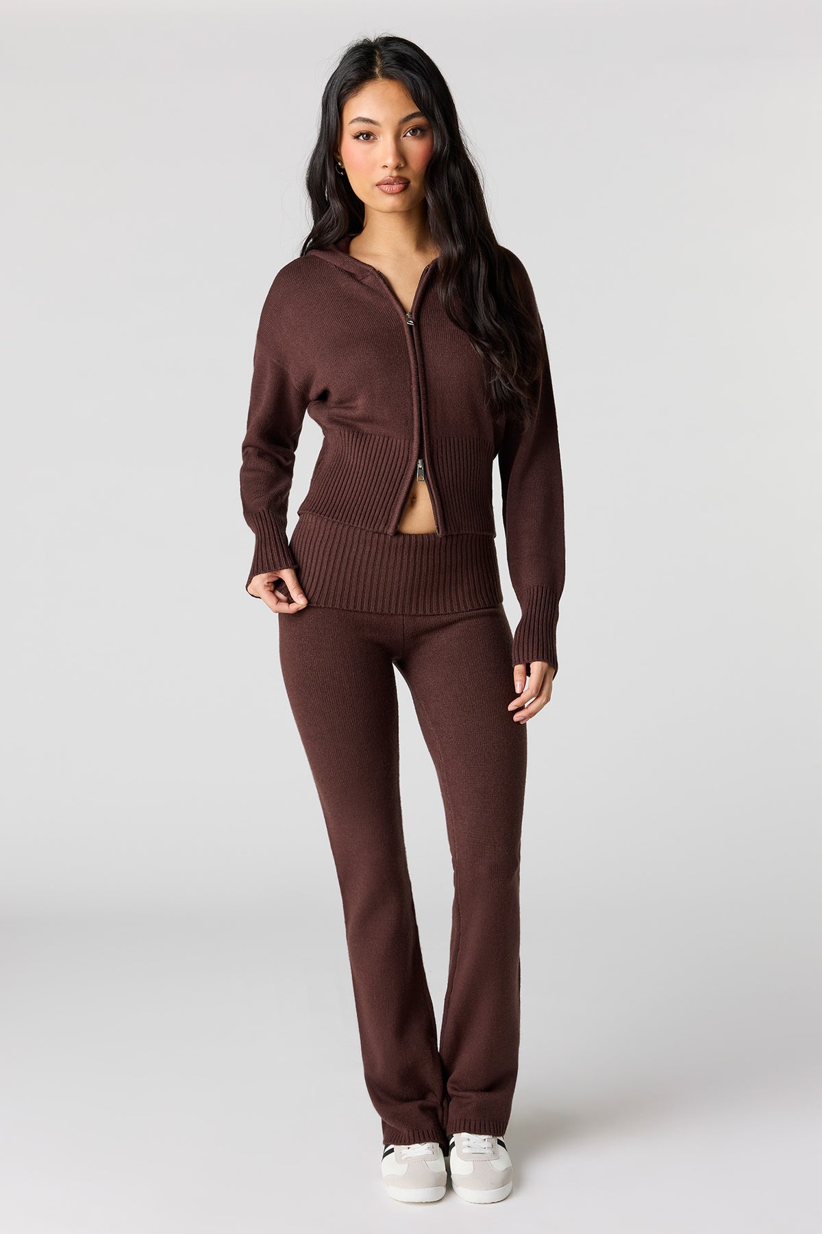 Alt View 3. Knit 2 Way Zip Hoodie - Brown