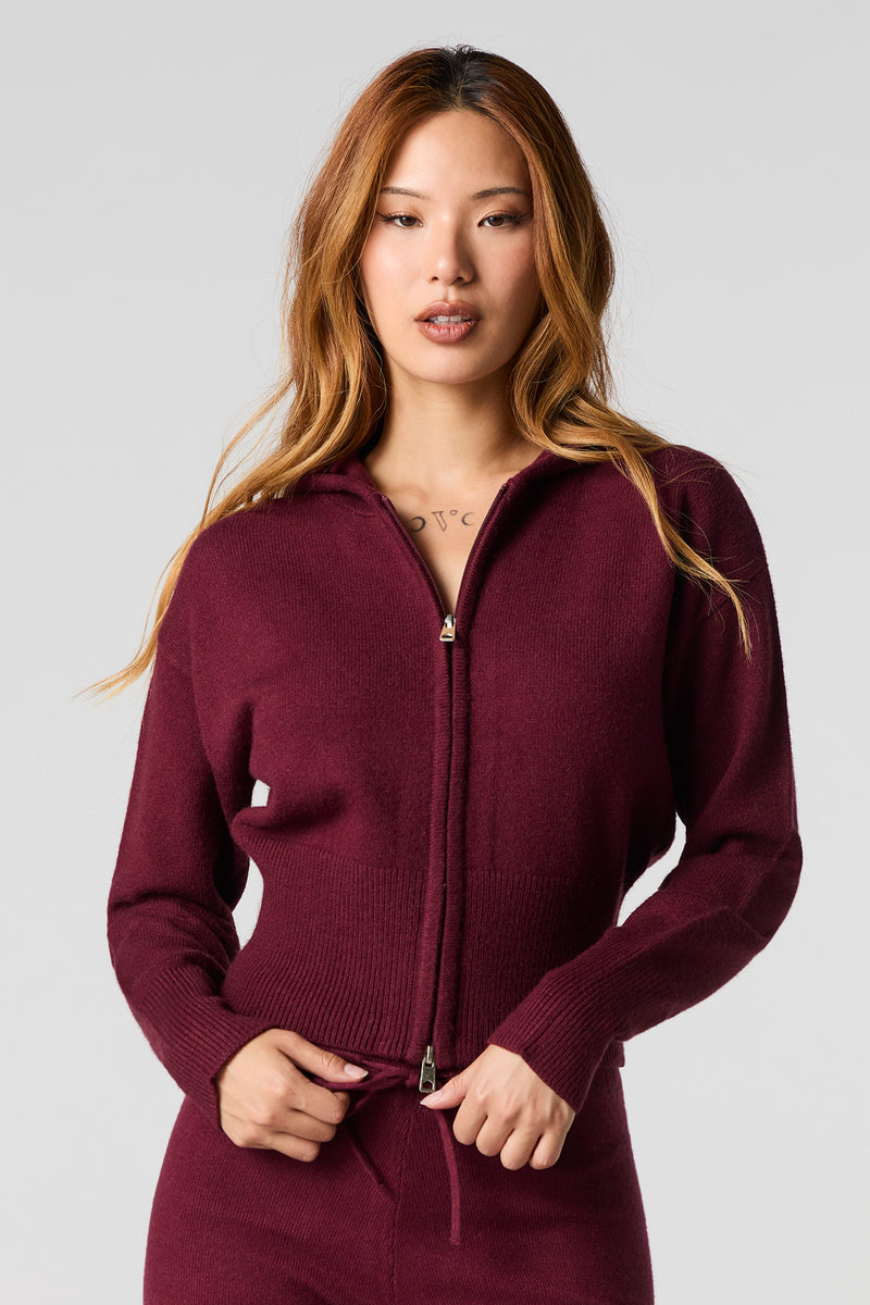 Zip-Up Knit Hoodie