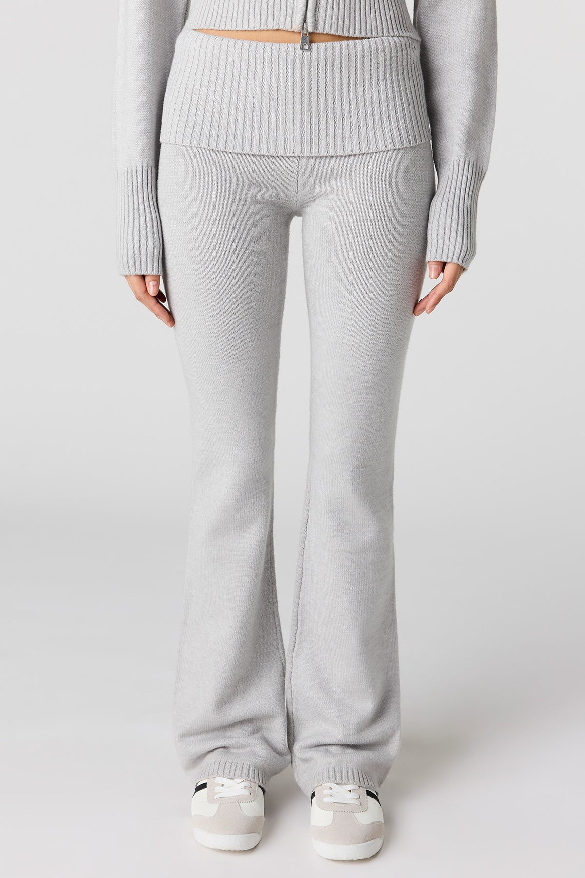 Alt View 2. Knit Foldover Waist Flare Pant - Heather Grey