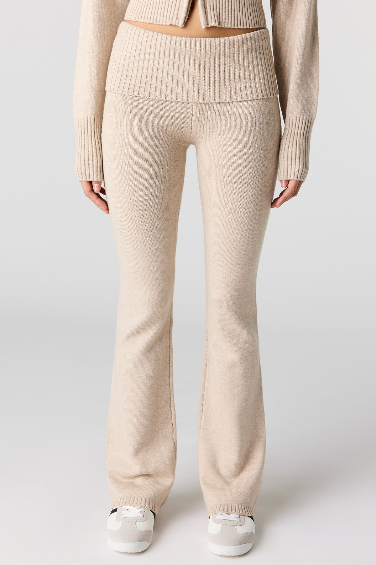 Alt View 2. Knit Foldover Waist Flare Pant - Oatmeal
