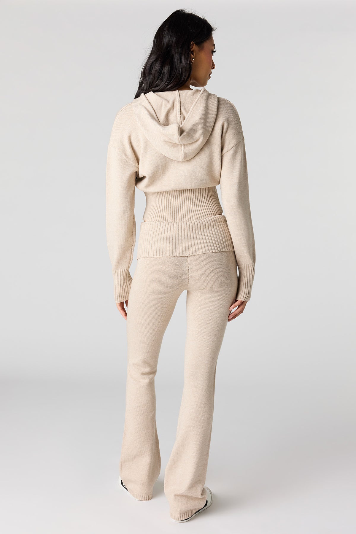 Alt View 3. Knit Foldover Waist Flare Pant - Oatmeal