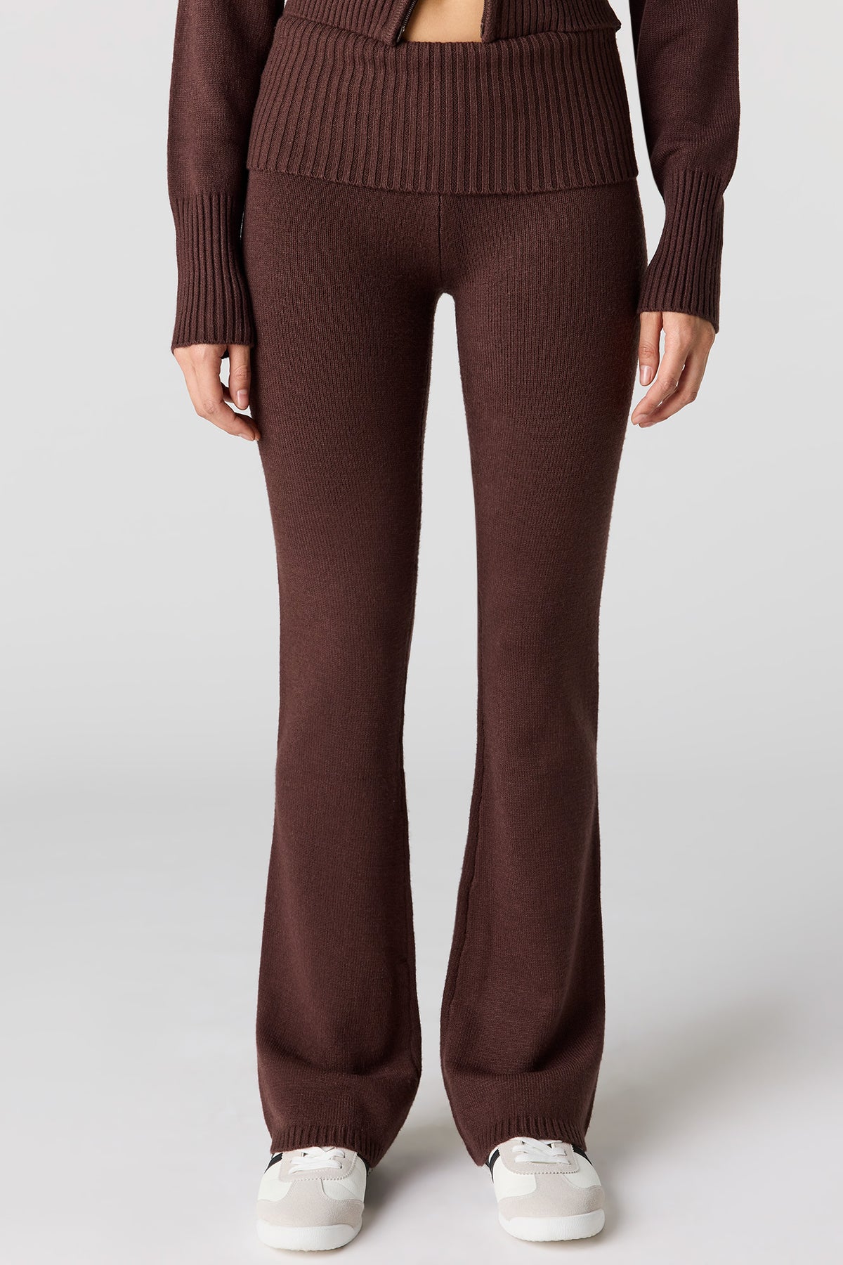 Alt View 2. Knit Foldover Waist Flare Pant - Brown