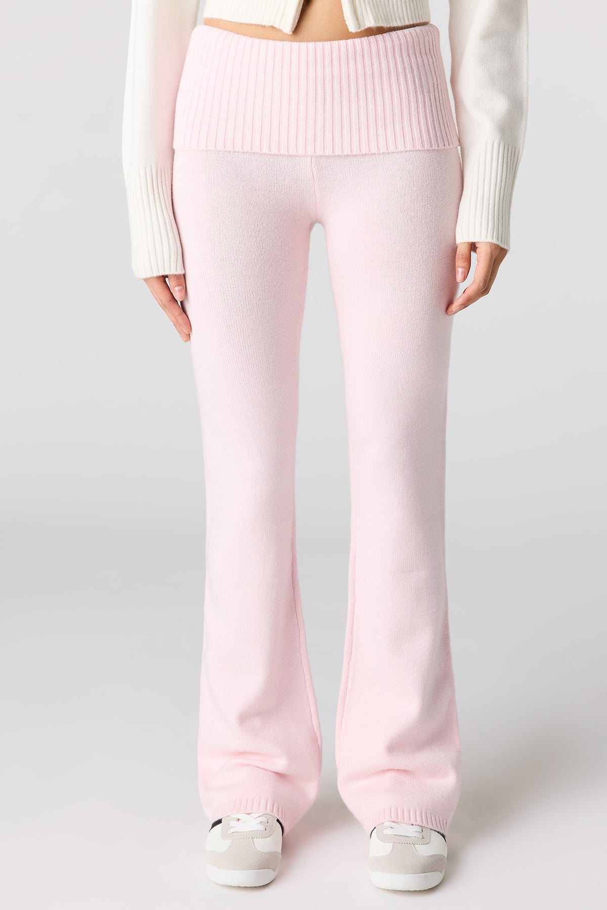 Alt View 2. Knit Foldover Waist Flare Pant - Light Pink