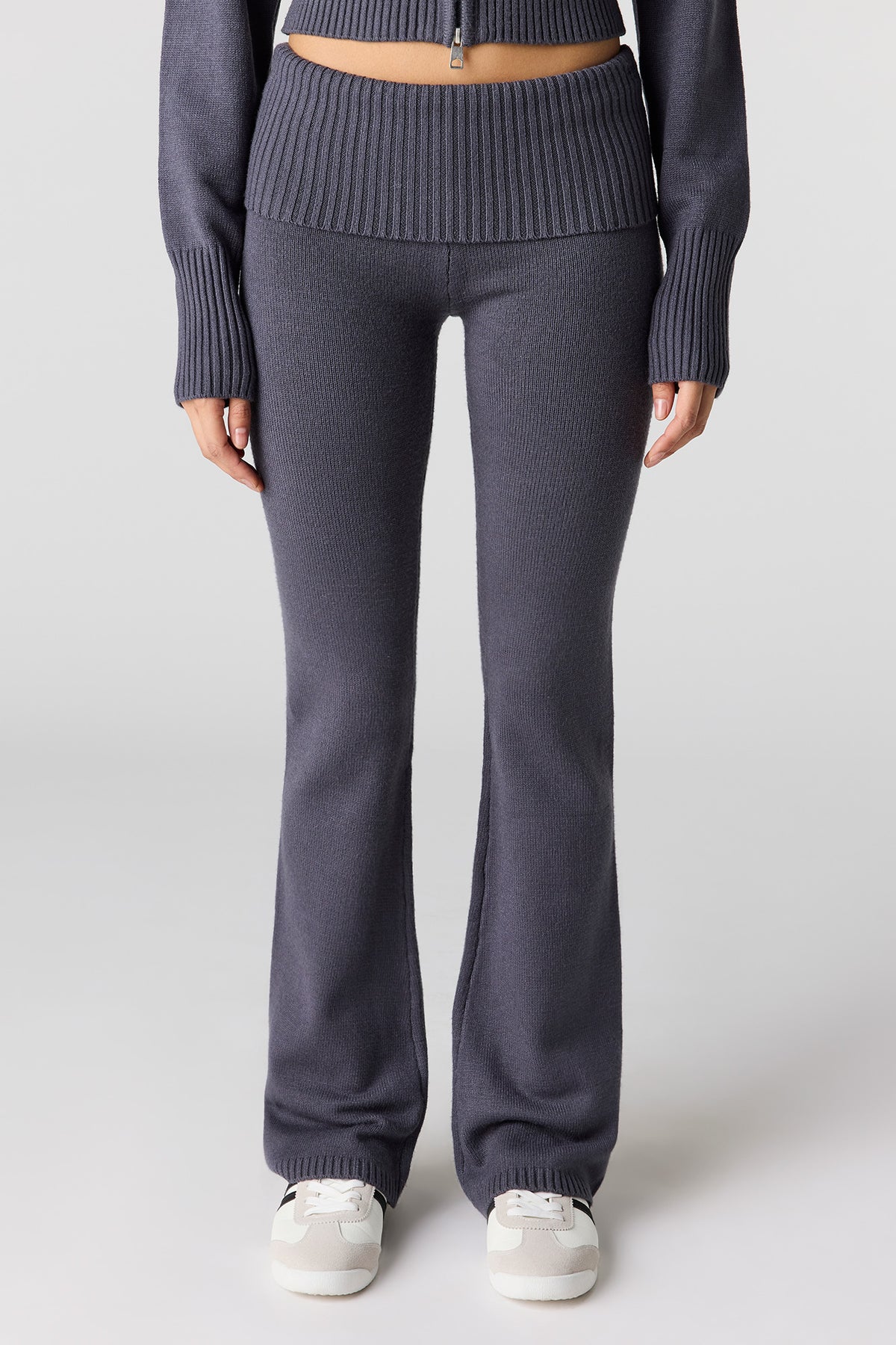 Alt View 2. Knit Foldover Waist Flare Pant - Charcoal