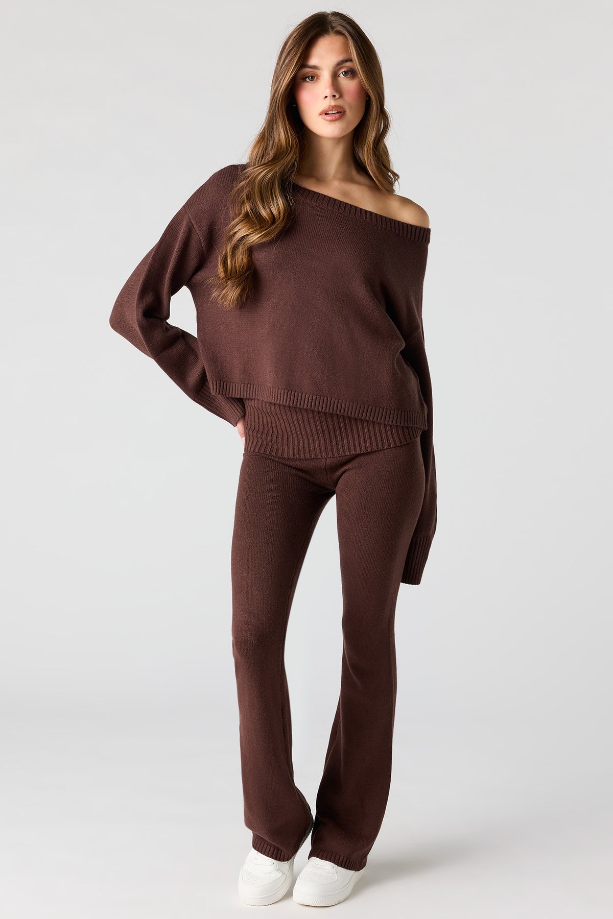 Alt View 3. Off Shoulder Boxy Sweater - Brown