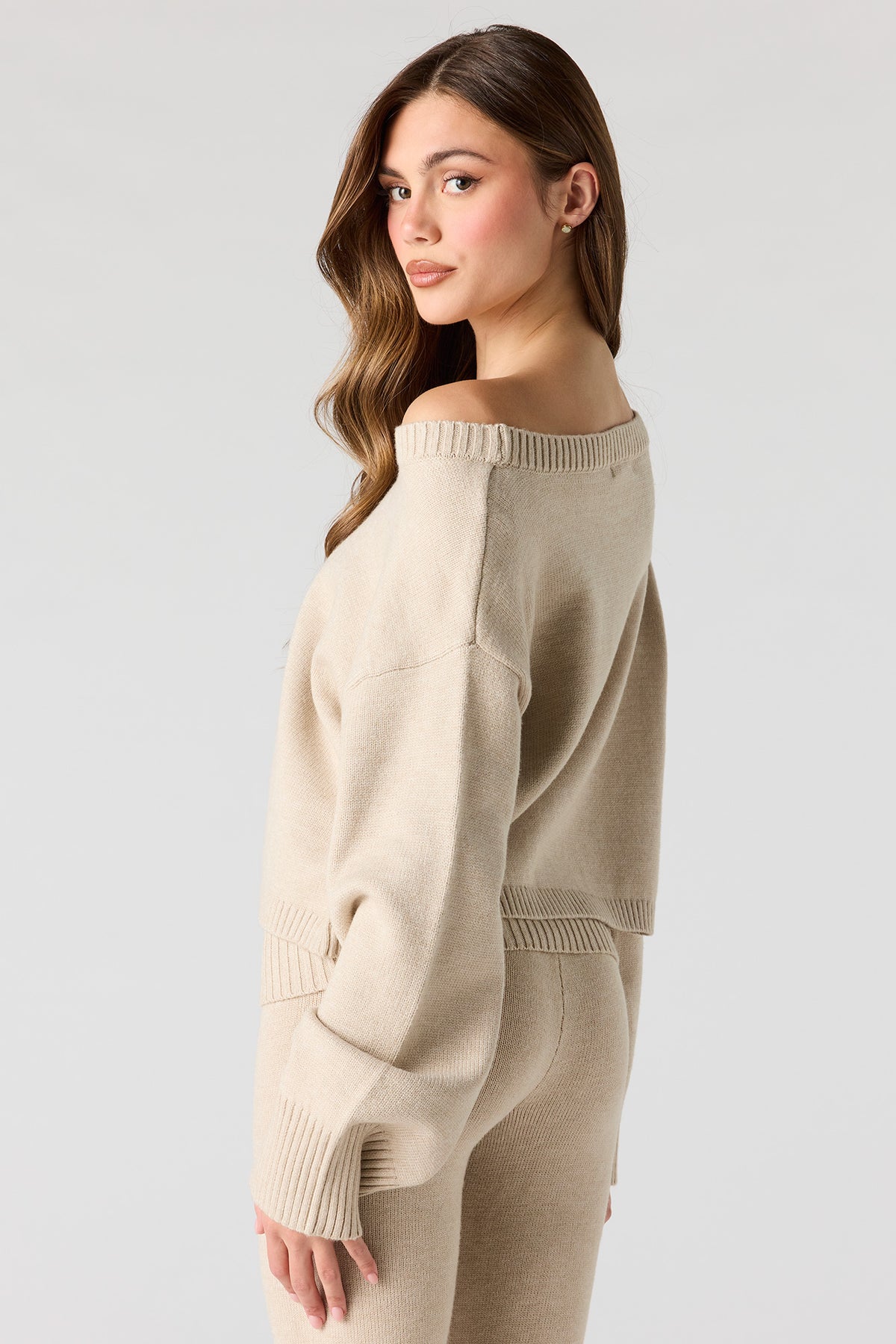 Alt View 2. Off Shoulder Boxy Sweater - Oatmeal