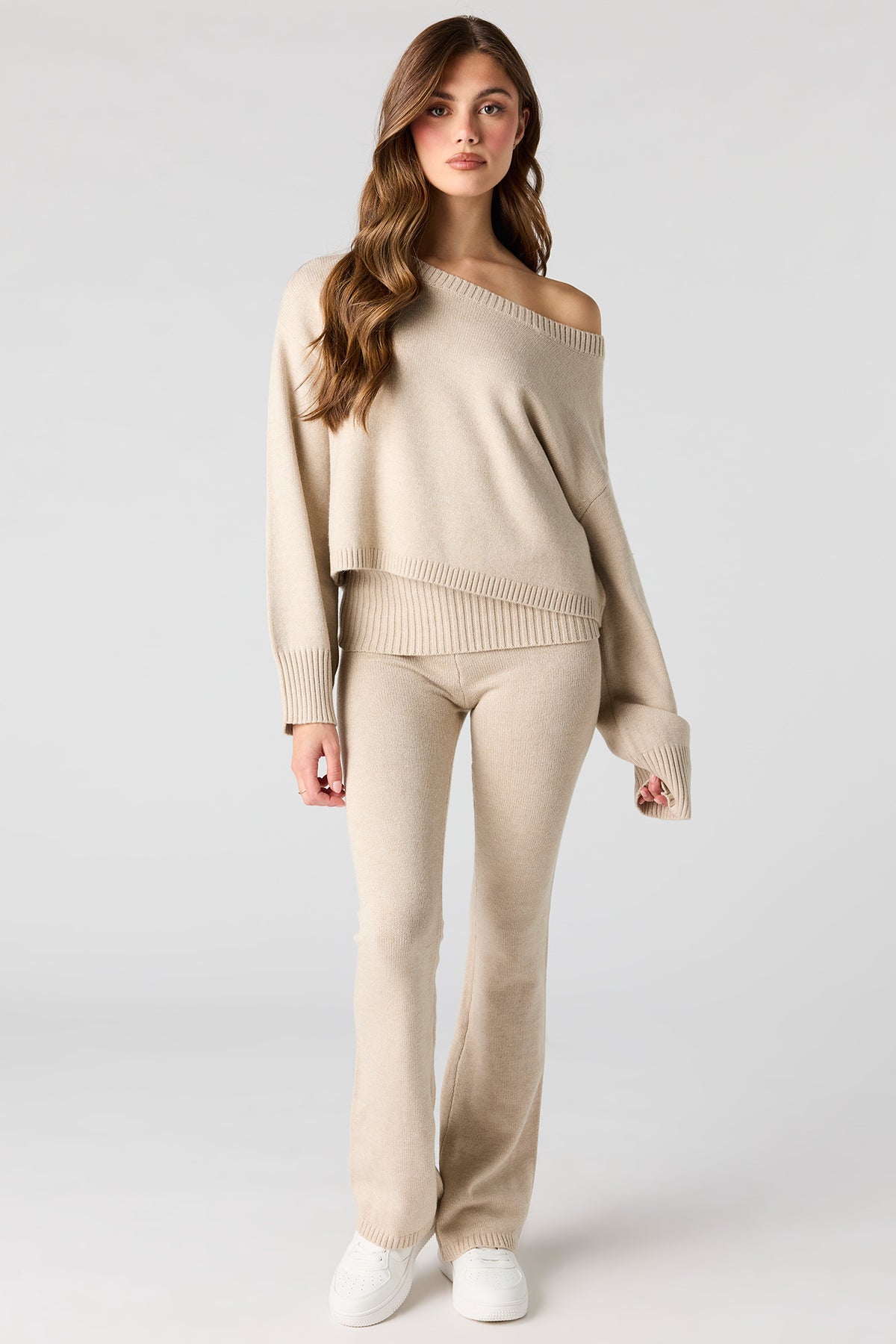 Alt View 3. Off Shoulder Boxy Sweater - Oatmeal