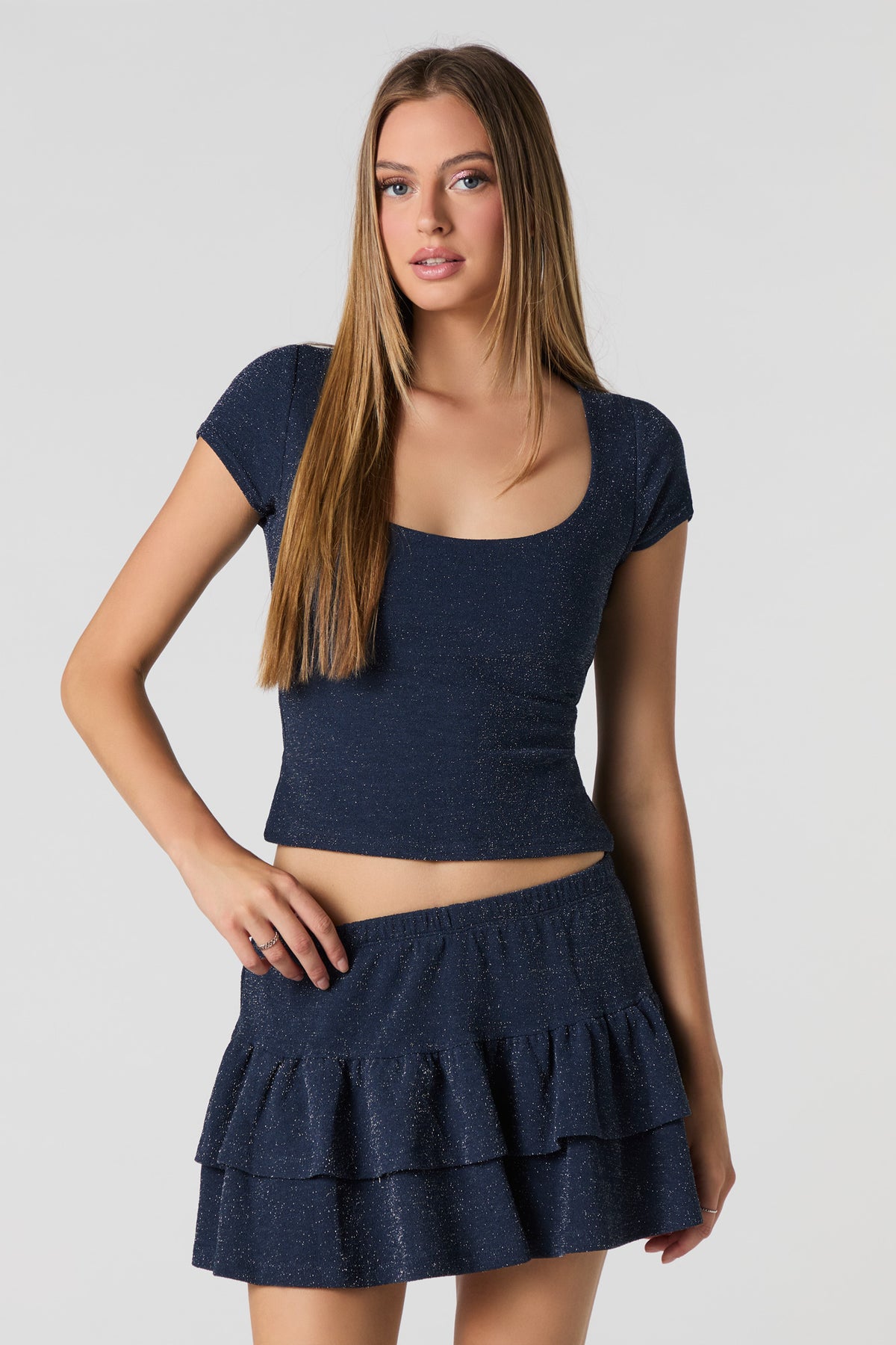 Sparkle Tiered Ruffle Mini Skort - Navy