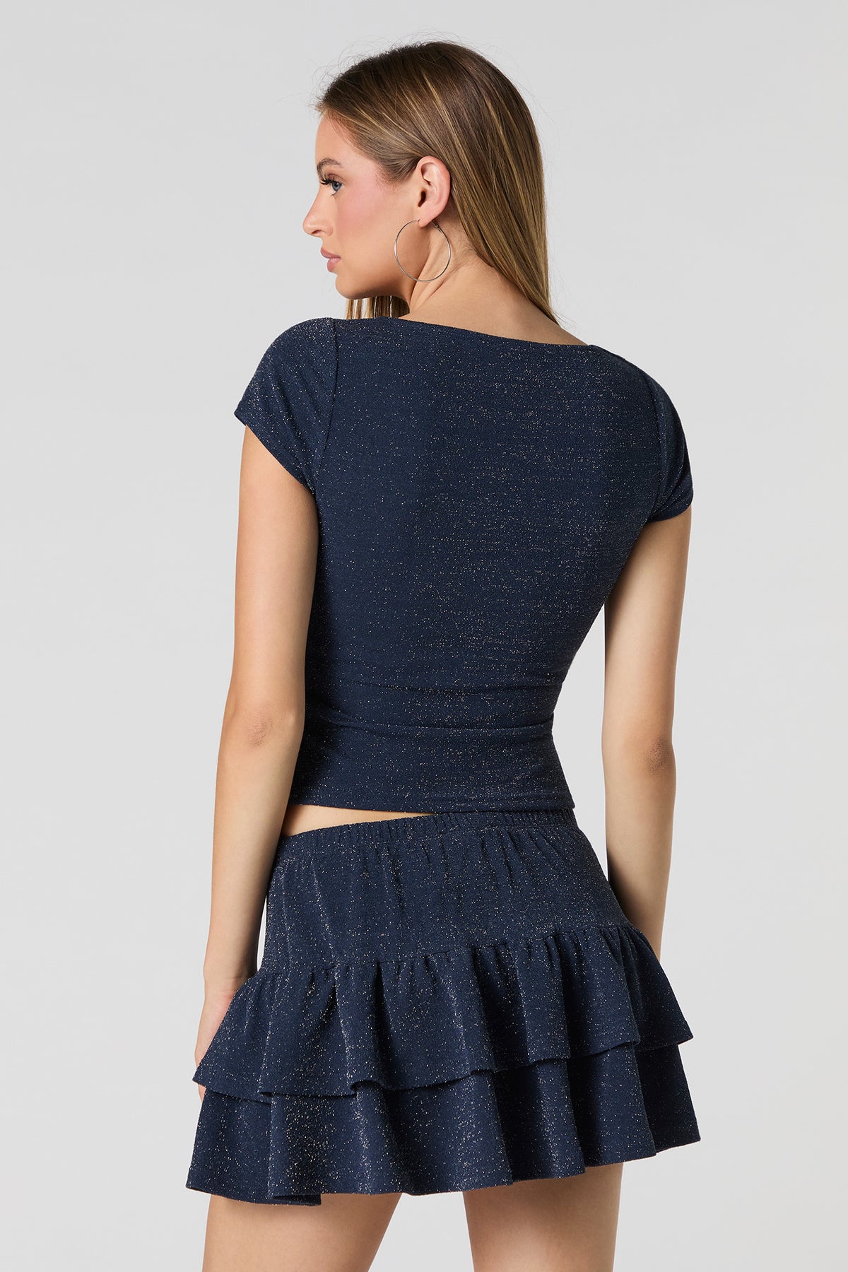 Alt View 2. Sparkle Tiered Ruffle Mini Skort - Navy
