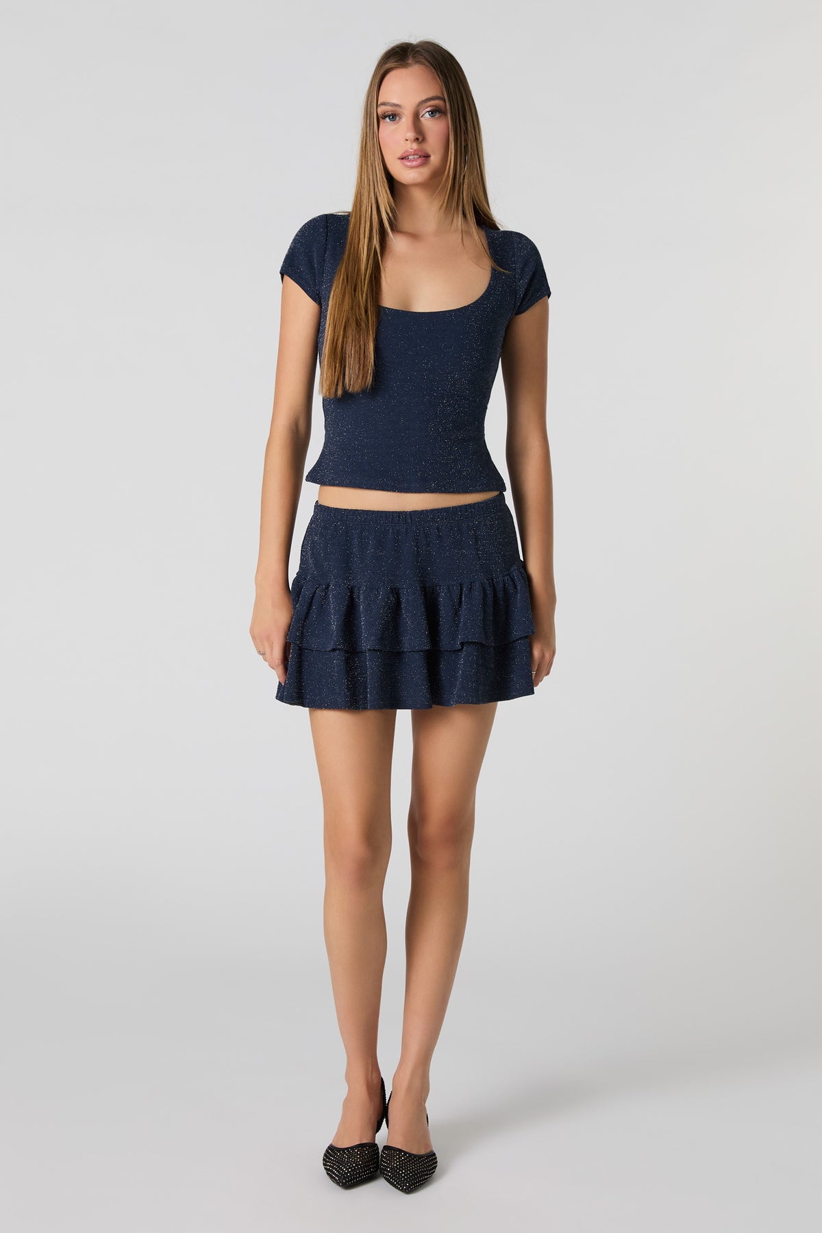 Alt View 3. Sparkle Tiered Ruffle Mini Skort - Navy