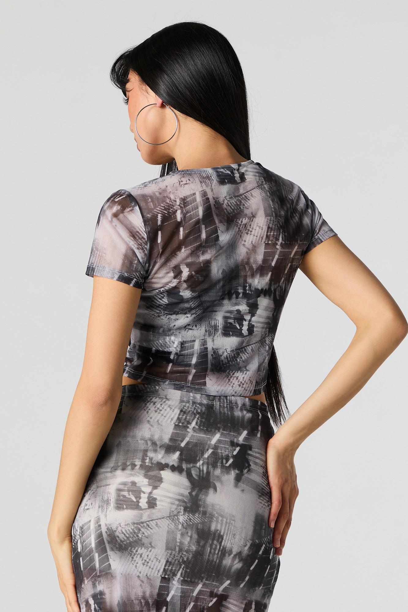 Abstract Mesh Cropped T-Shirt