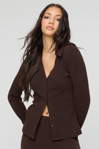 Ribbed Collared Button-Up Cardigan