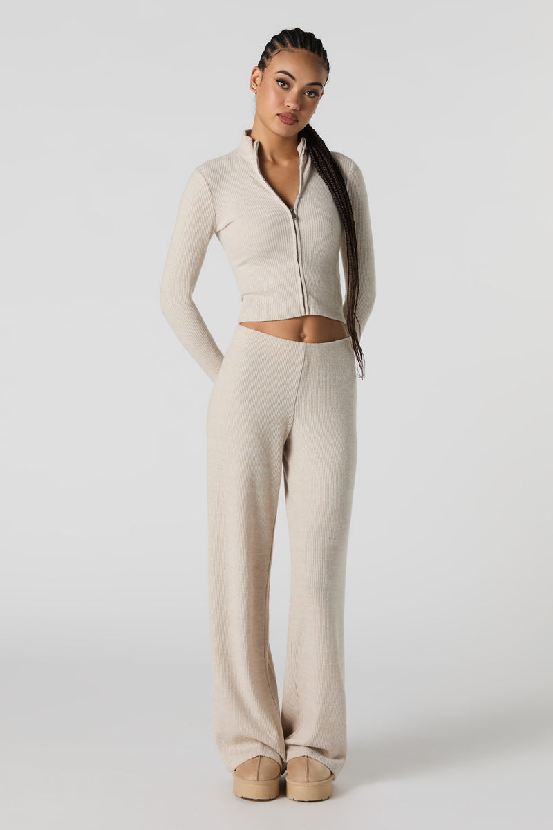 Pantalon à jambe large en tricot côtelé
