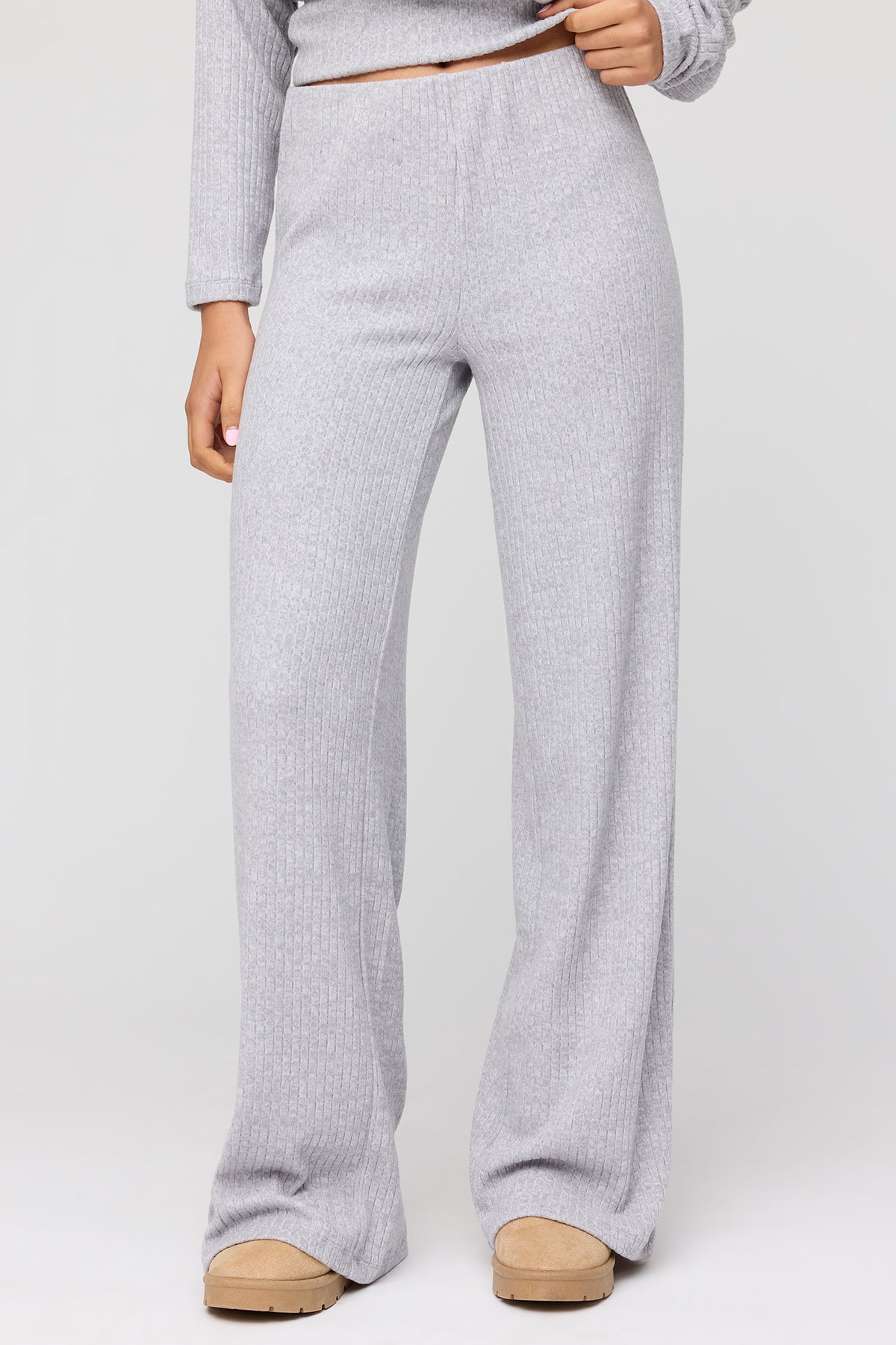 Alt View 2. Ribbed Knit Wide Leg Pant - Heather Grey