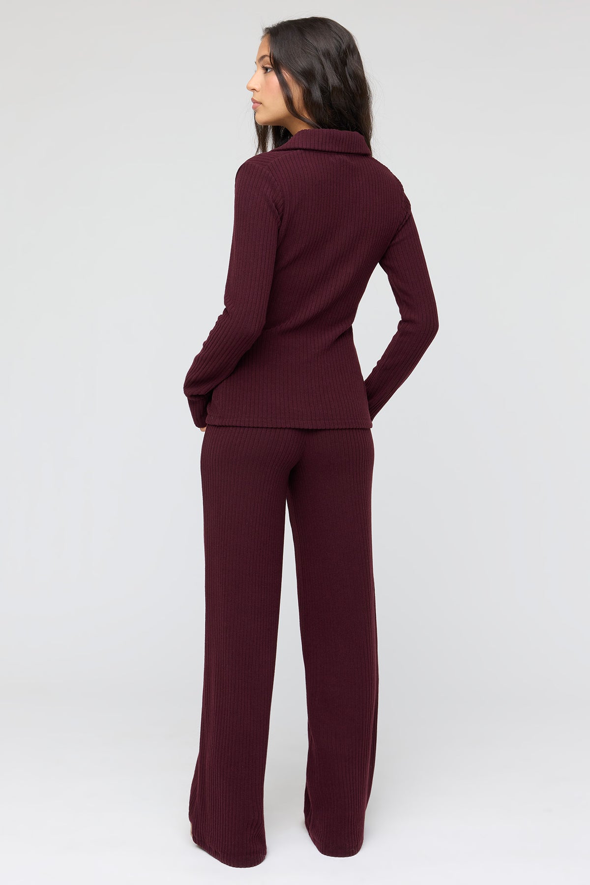 Alt View 3. Ribbed Knit Wide Leg Pant - Burgundy