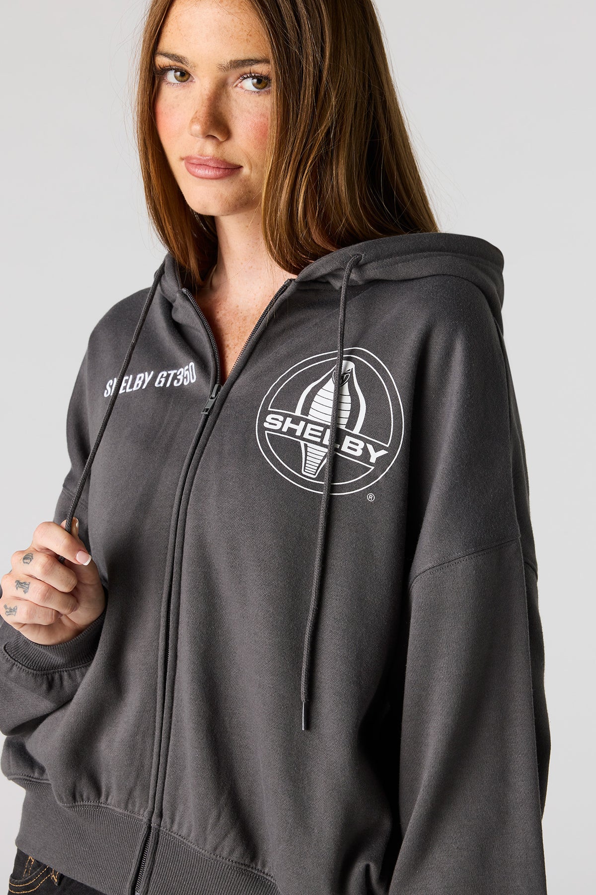 Alt View 4. Shelby Cobra Fleece Zip Hoodie - Dark Grey
