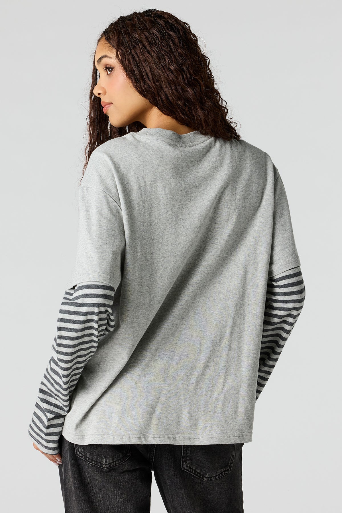 Alt View 2. Luxe Heavy Cotton Ford Embroidered Layered Top - Heather Grey