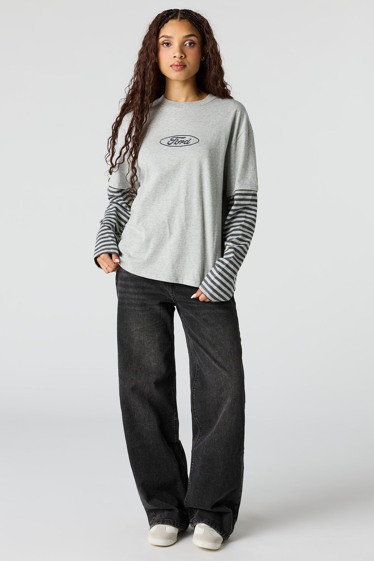 Alt View 3. Luxe Heavy Cotton Ford Embroidered Layered Top - Heather Grey