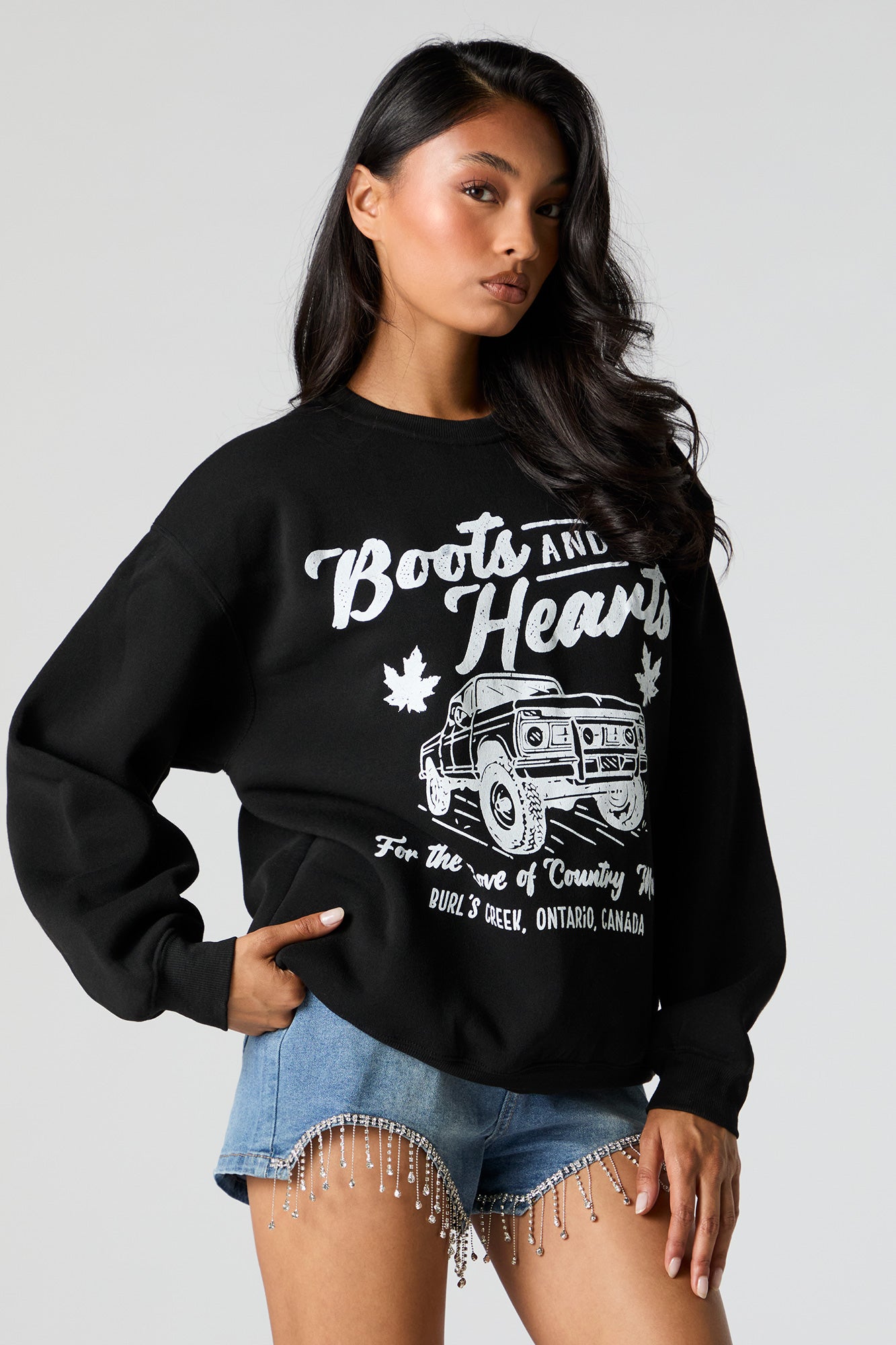Boots and Hearts Graphic Fleece Sweatshirt
