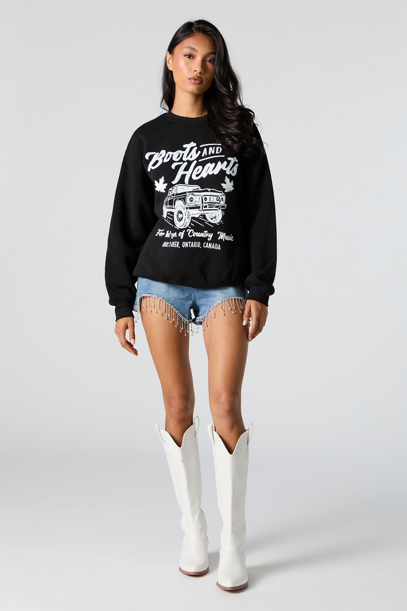 Boots and Hearts Graphic Fleece Sweatshirt