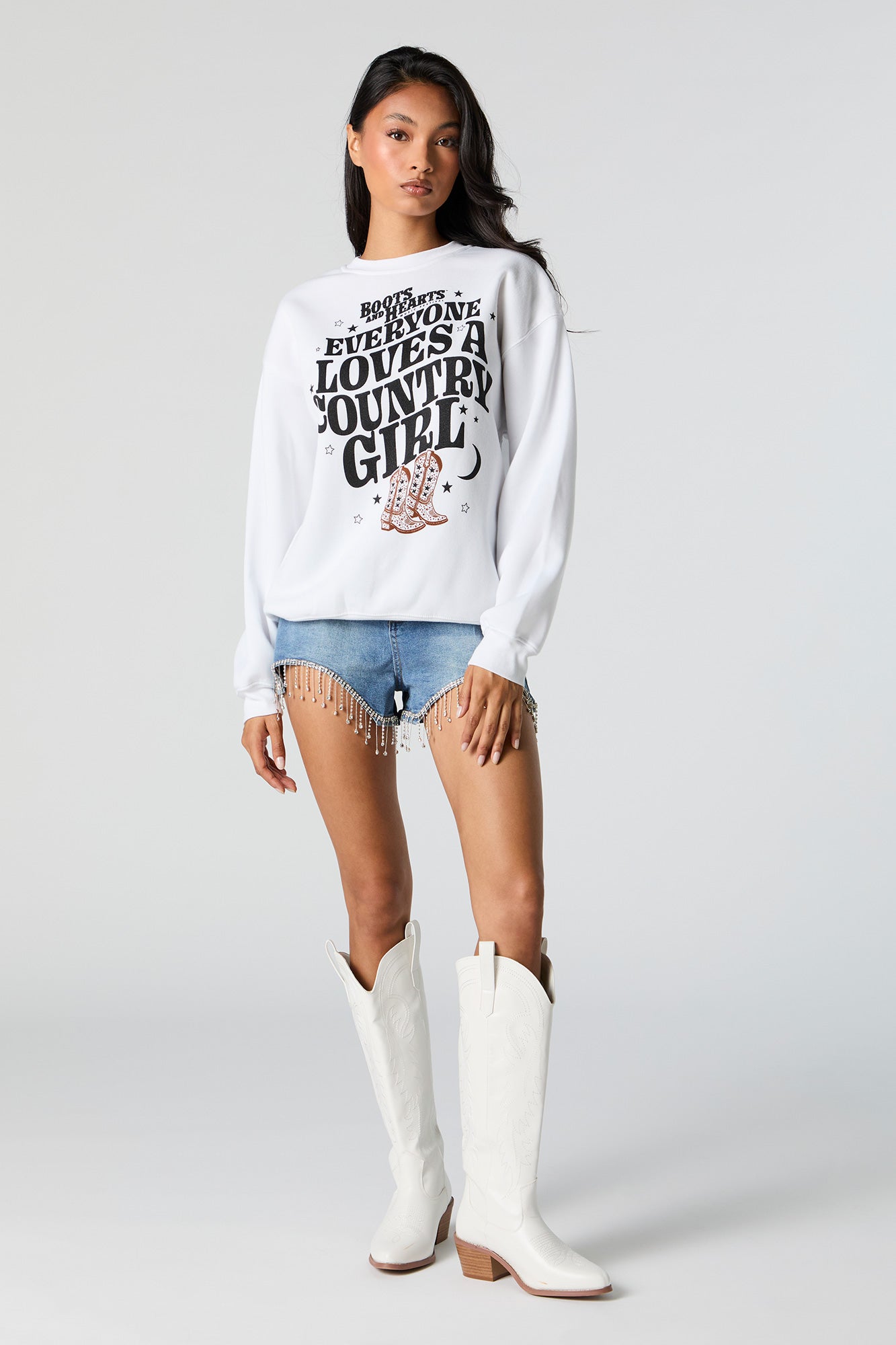 Boots and Hearts Country Girl Graphic Fleece Sweatshirt