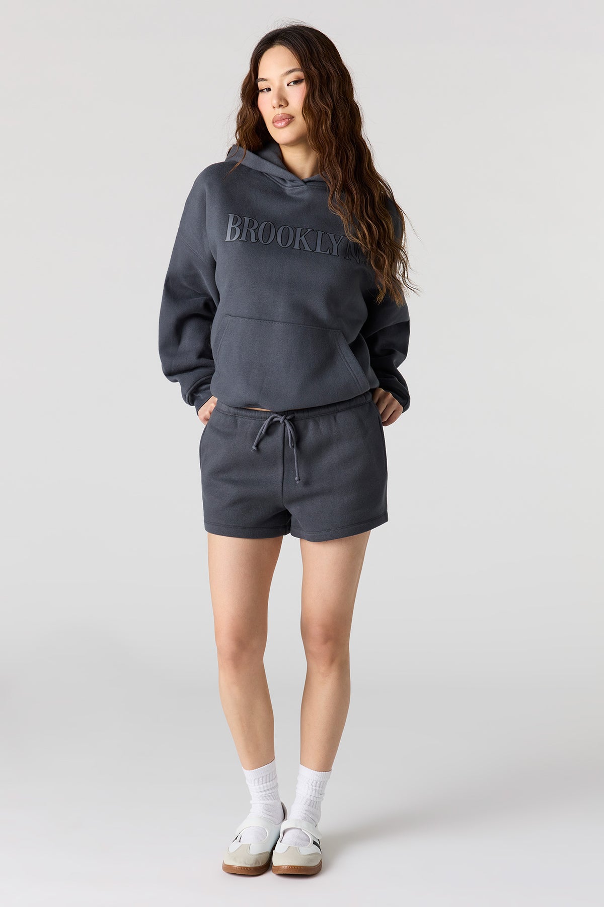 Alt View 3. Luxe Fleece Graphic Short - Dark Grey