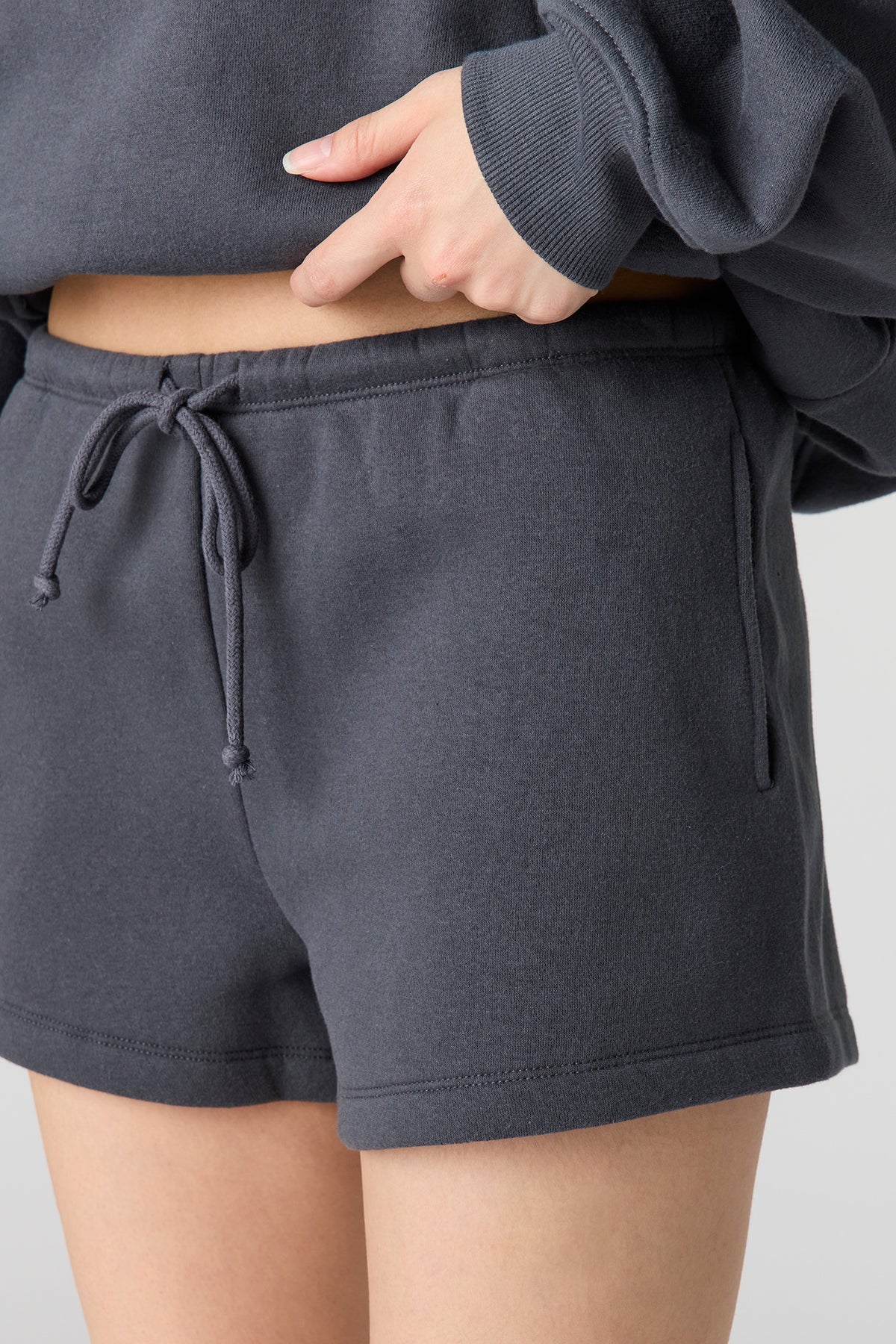 Alt View 4. Luxe Fleece Graphic Short - Dark Grey