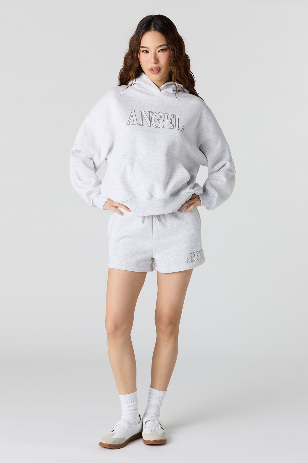 Alt View 3. Luxe Fleece Graphic Short - Light Grey