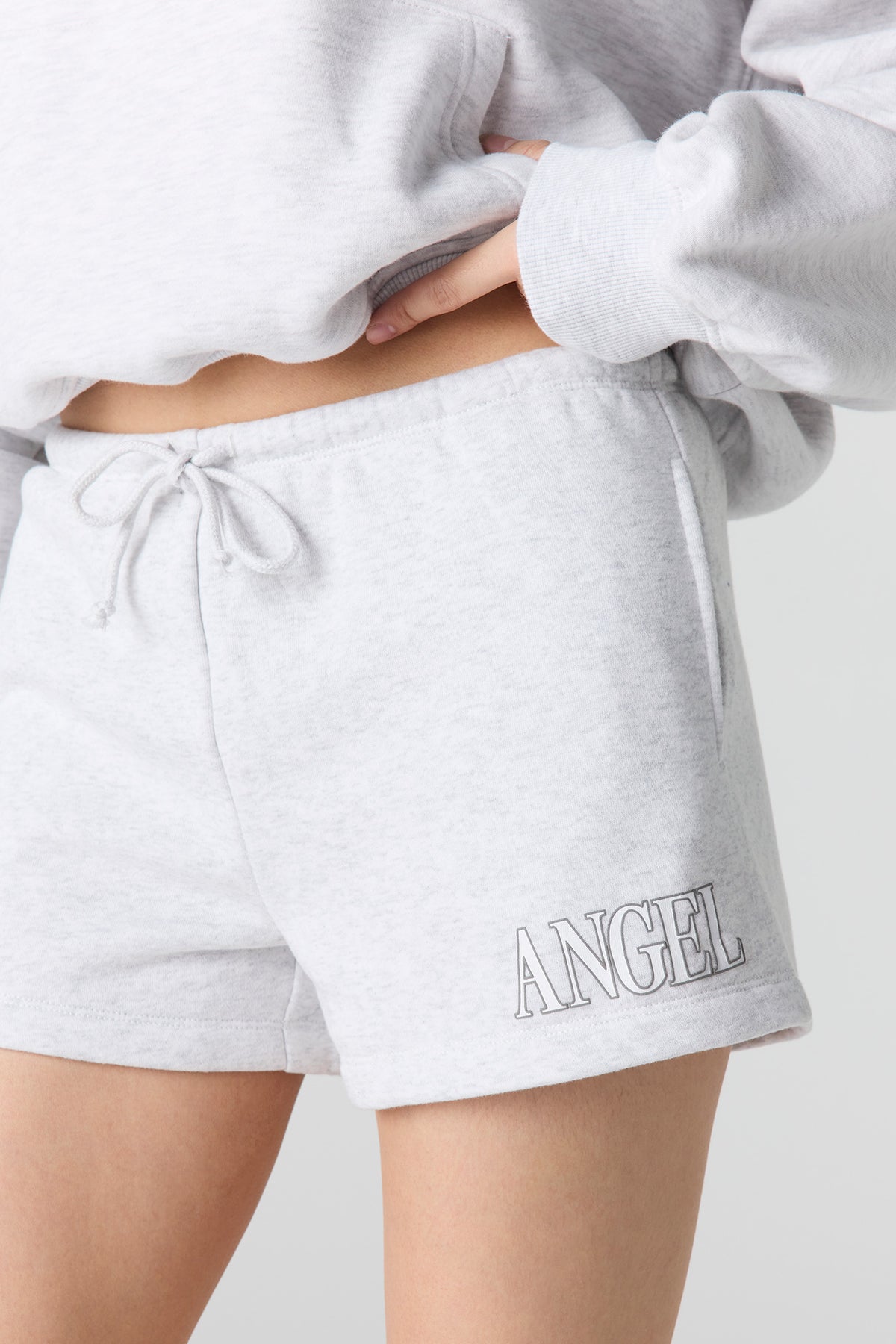 Alt View 4. Luxe Fleece Graphic Short - Light Grey