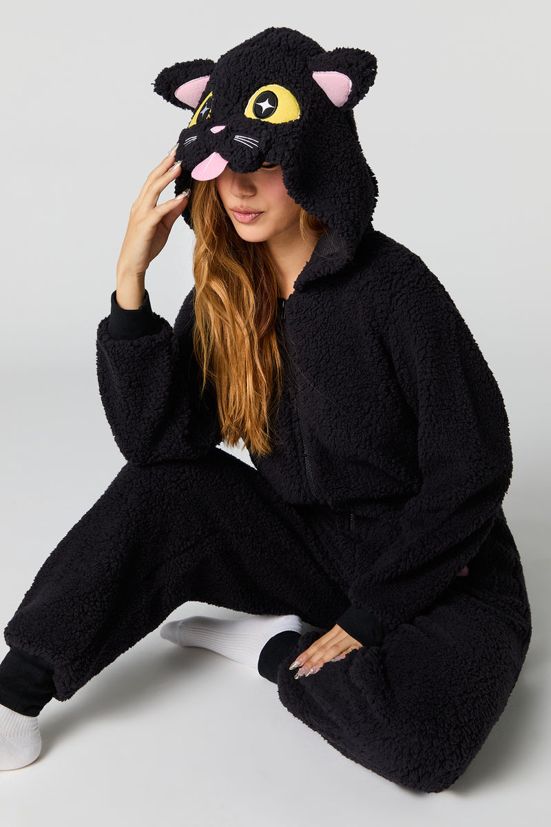 3D Black Cat Sherpa Onesie