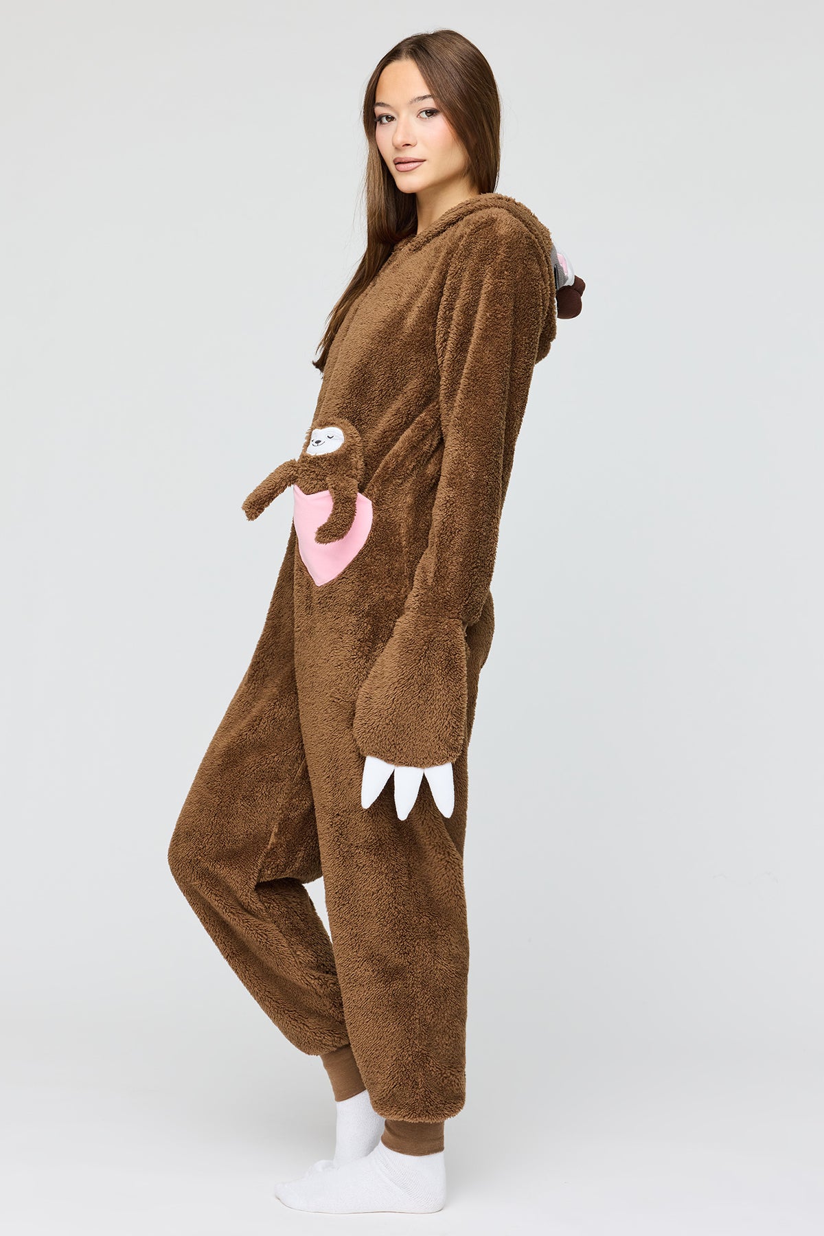 Alt View 2. 3D Sloth Sherpa Onesie - Brown