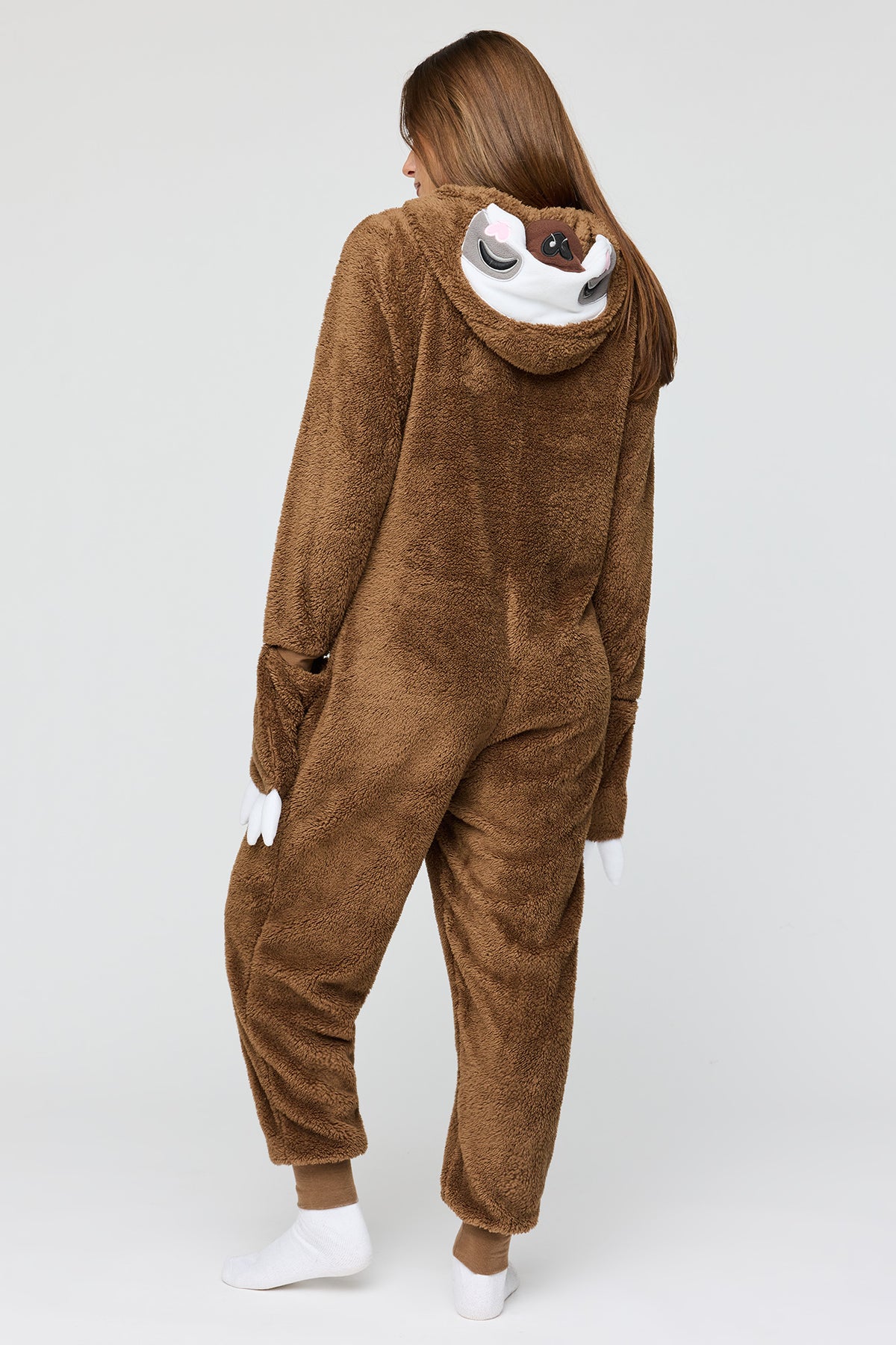 Alt View 3. 3D Sloth Sherpa Onesie - Brown