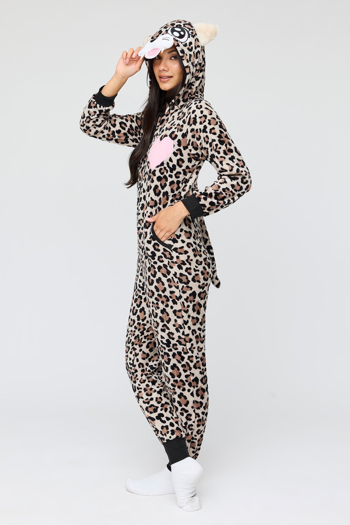 Alt View 2. 3D Cheetah Plush Onesie - Brown