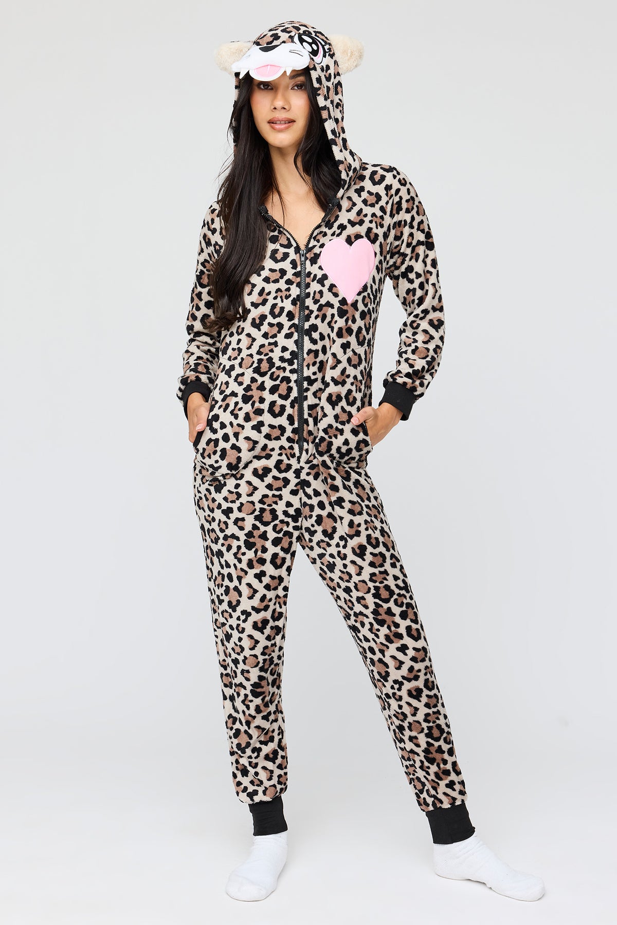 Alt View 3. 3D Cheetah Plush Onesie - Brown