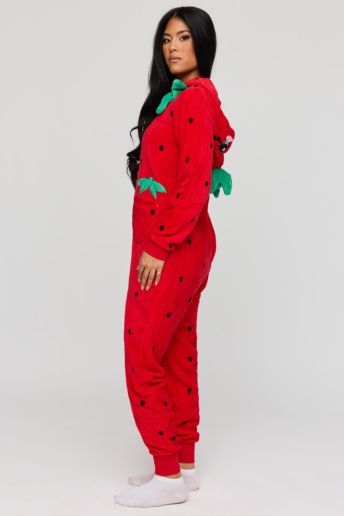 Alt View 2. 3D Strawberry Plush Onesie - Red