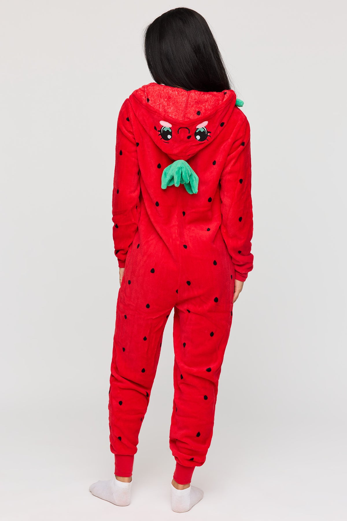 Alt View 4. 3D Strawberry Plush Onesie - Red