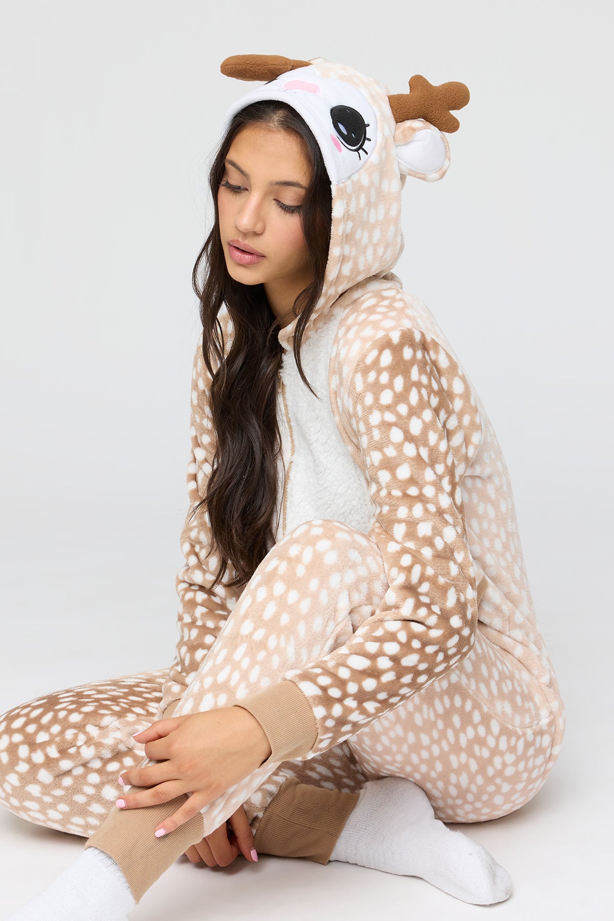3D Deer Plush Onesie - Brown