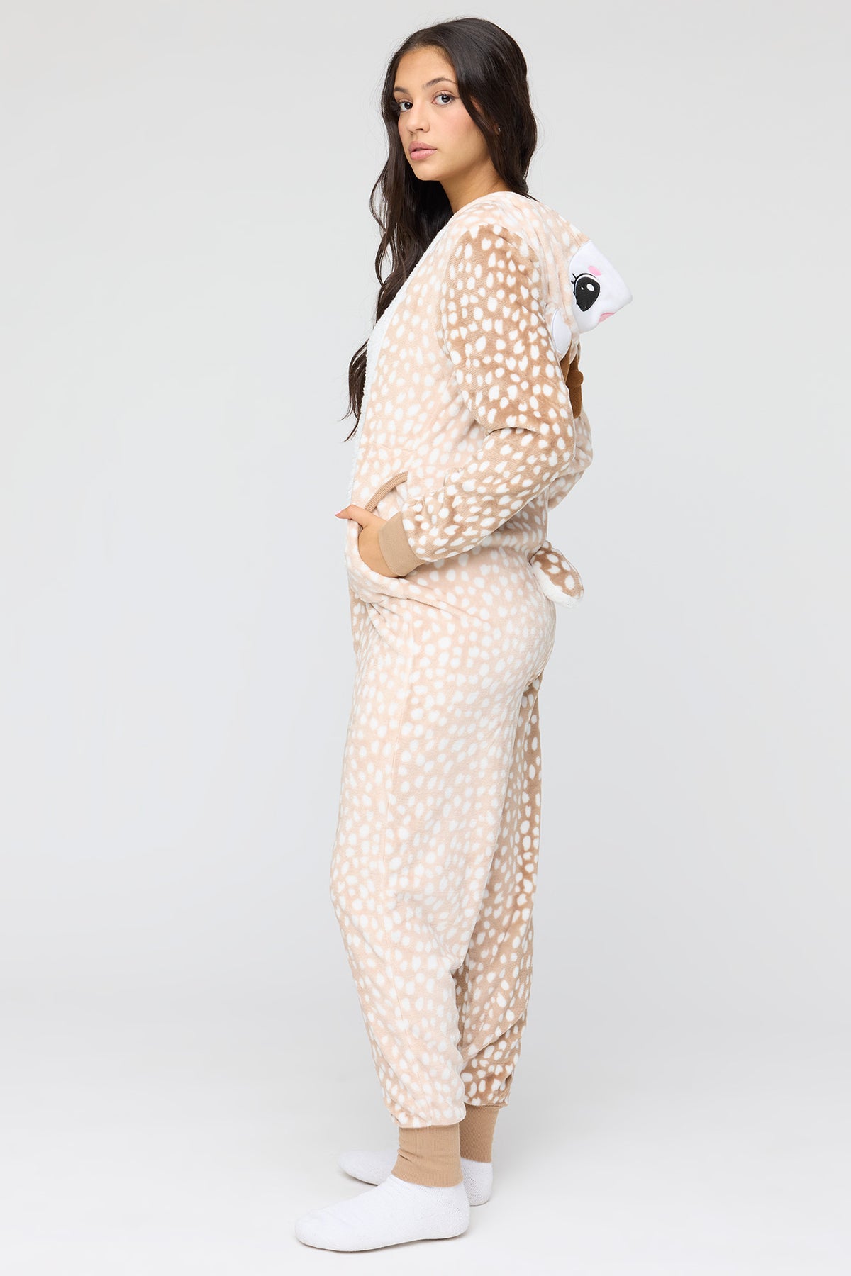 Alt View 2. 3D Deer Plush Onesie - Brown