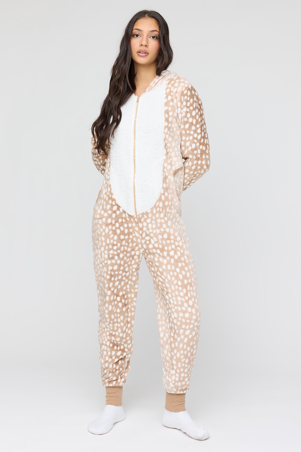 Alt View 3. 3D Deer Plush Onesie - Brown