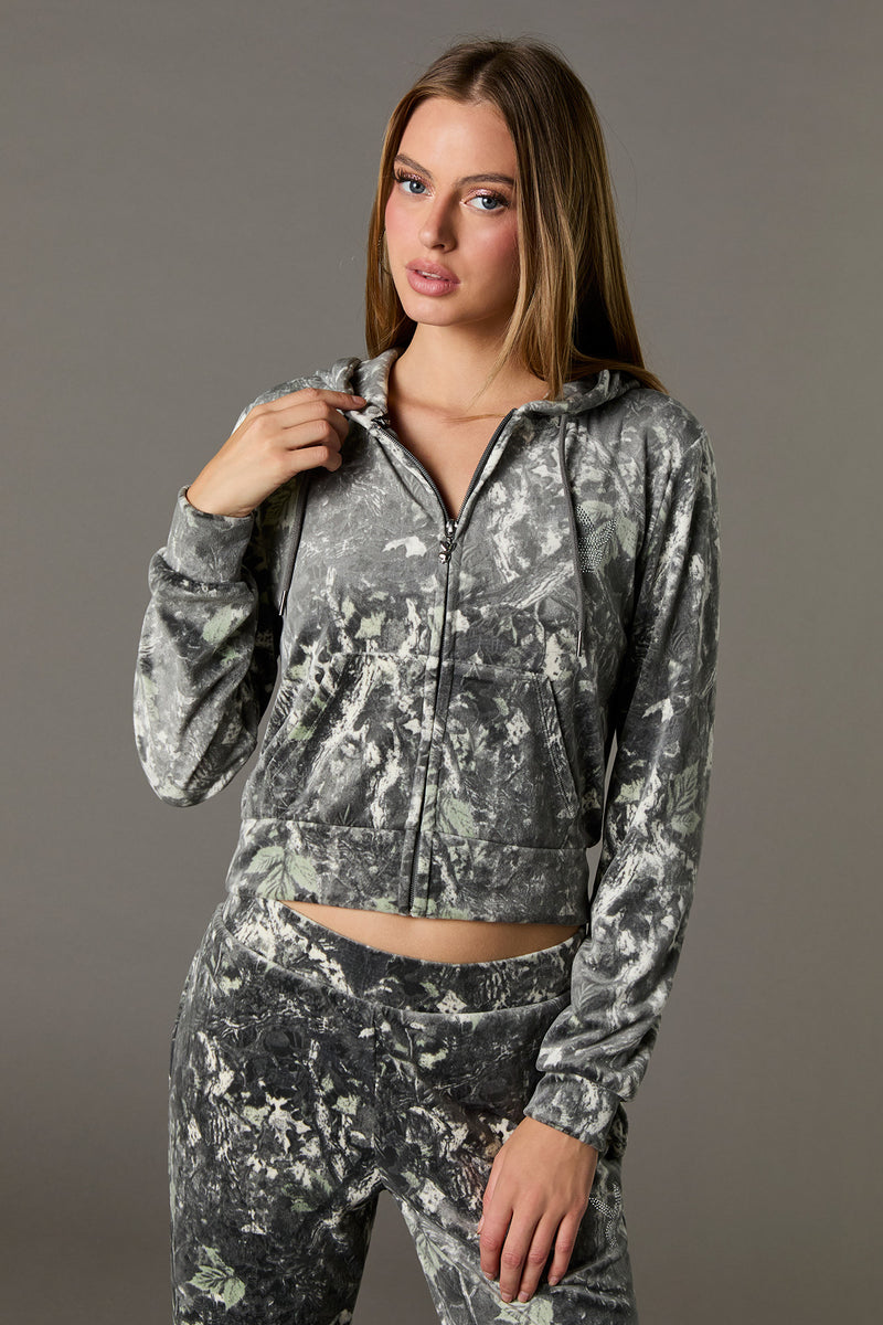 Playboy Rhinestone Velour Zip-Up Hoodie