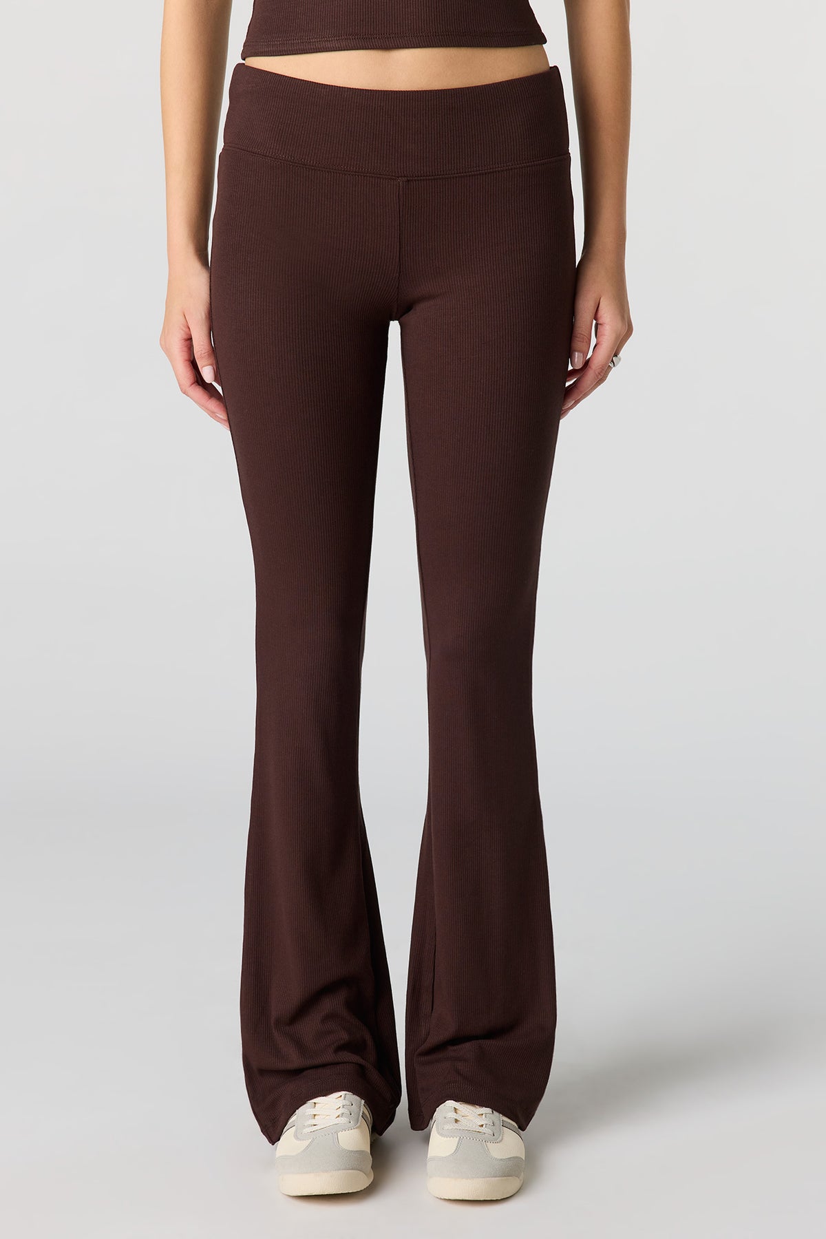 Alt View 2. Soft Ribbed Flare Pant - Brown
