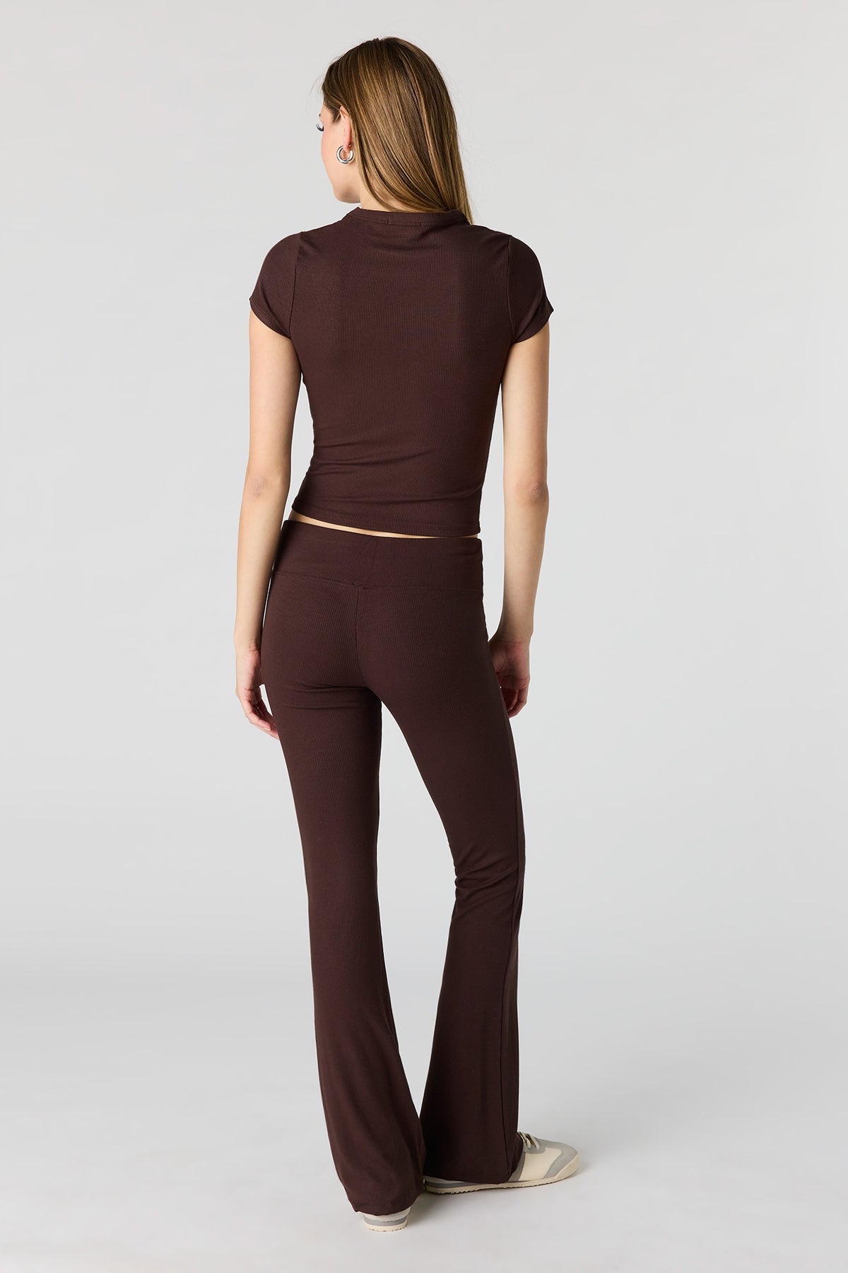 Alt View 3. Soft Ribbed Flare Pant - Brown