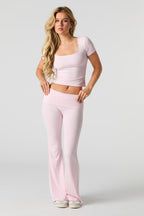 Ribbed Foldover Waist Flare Pant