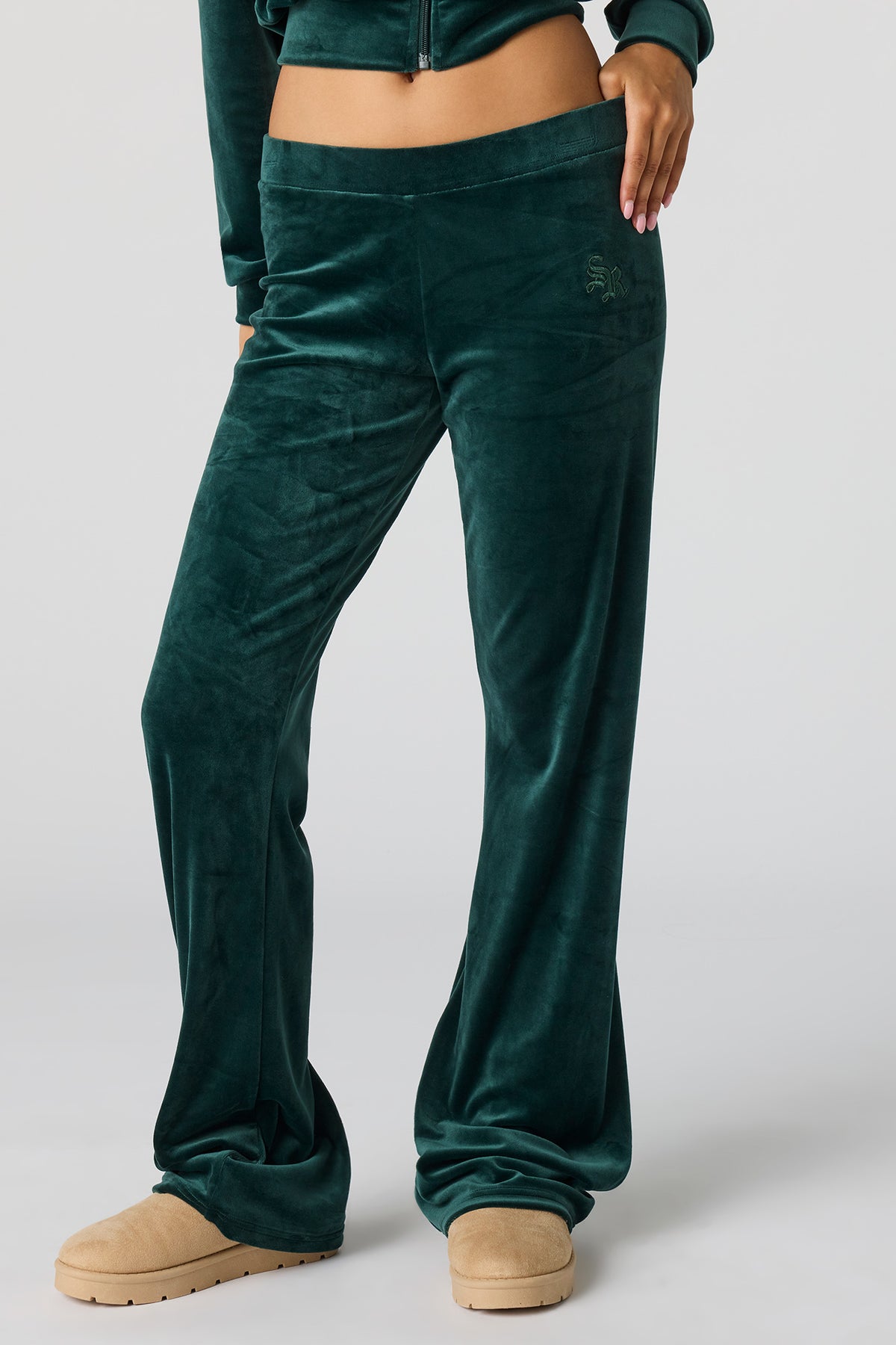 Alt View 2. Sommer Ray Velour Flare Pant - Green