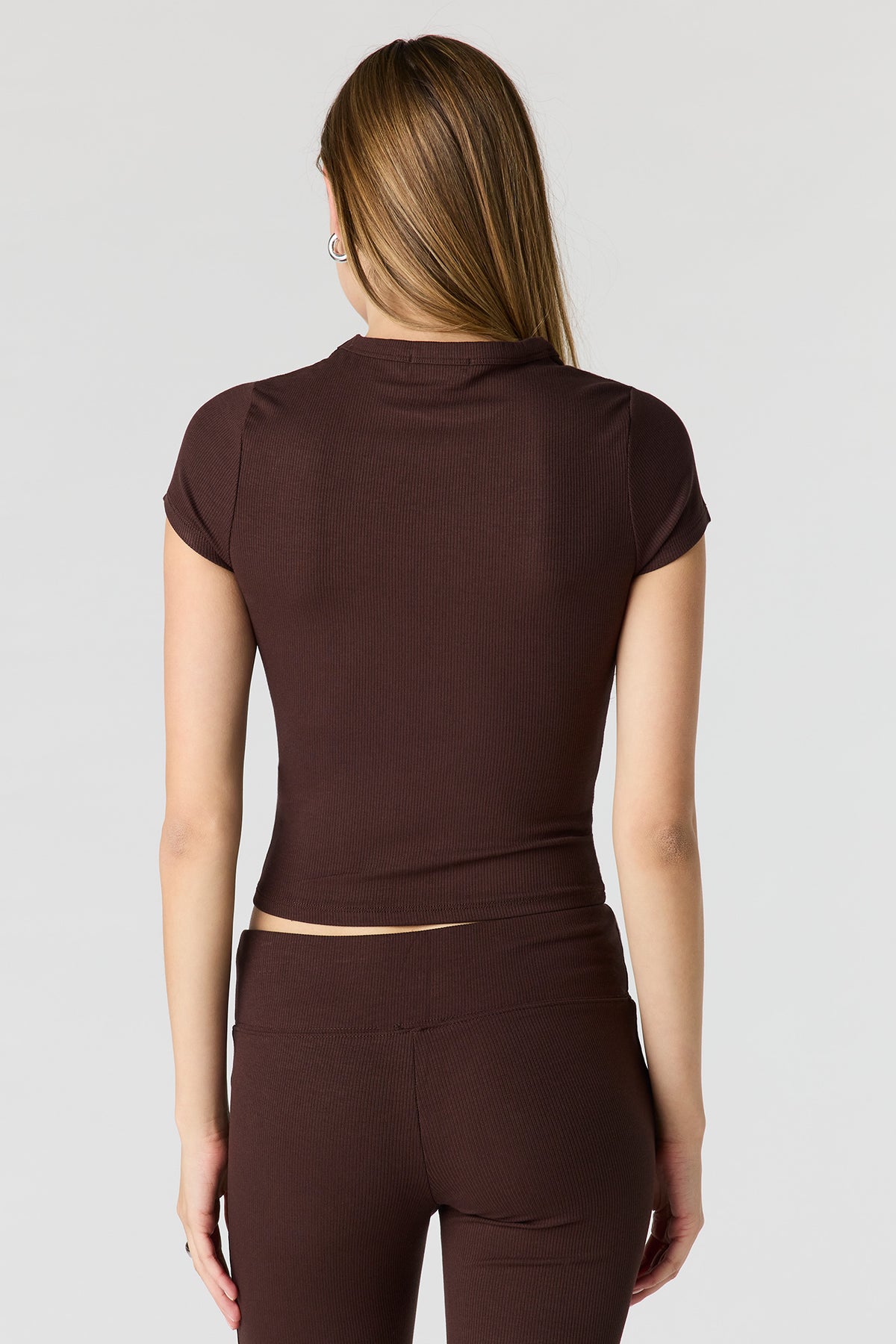 Alt View 2. Soft Ribbed T-Shirt - Brown