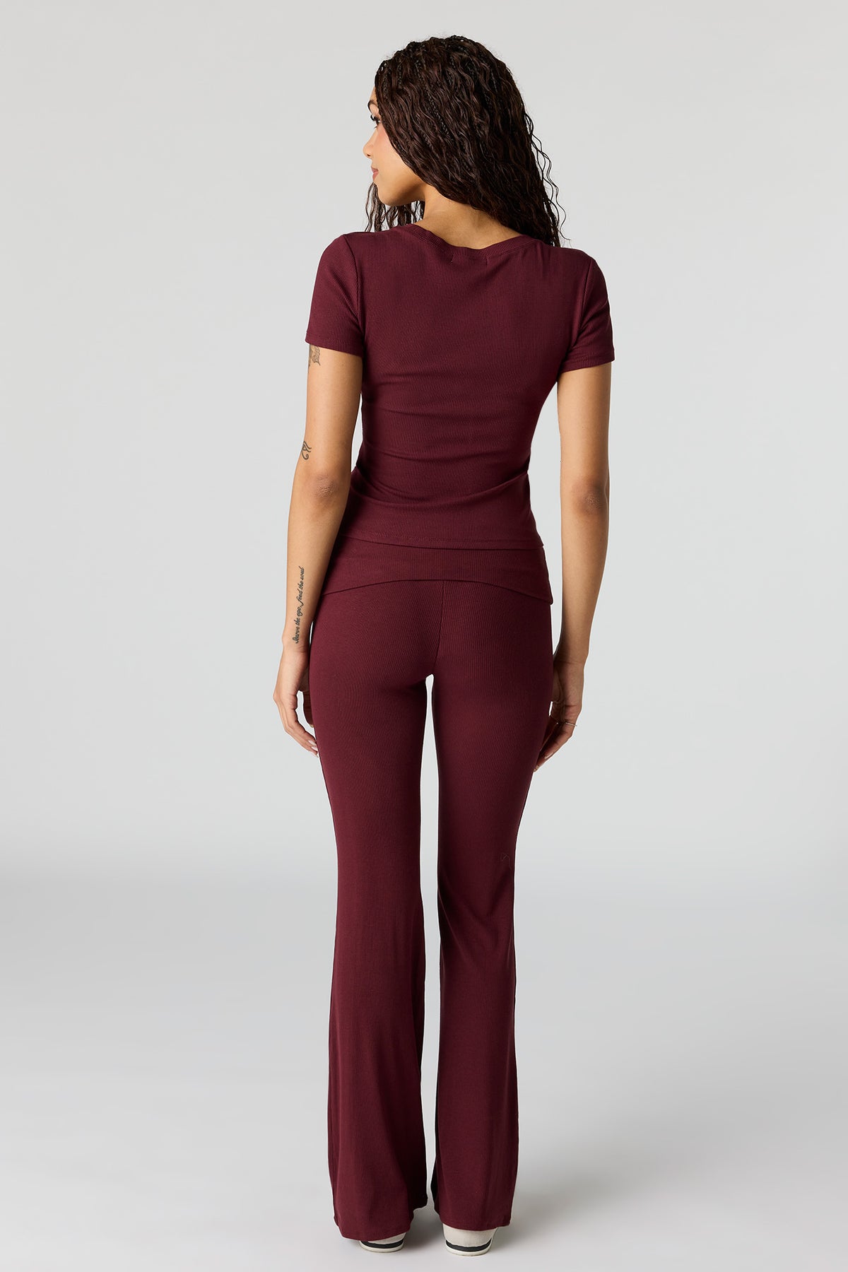 Alt View 3. U/A Soft Foldover Flare Pant - Burgundy