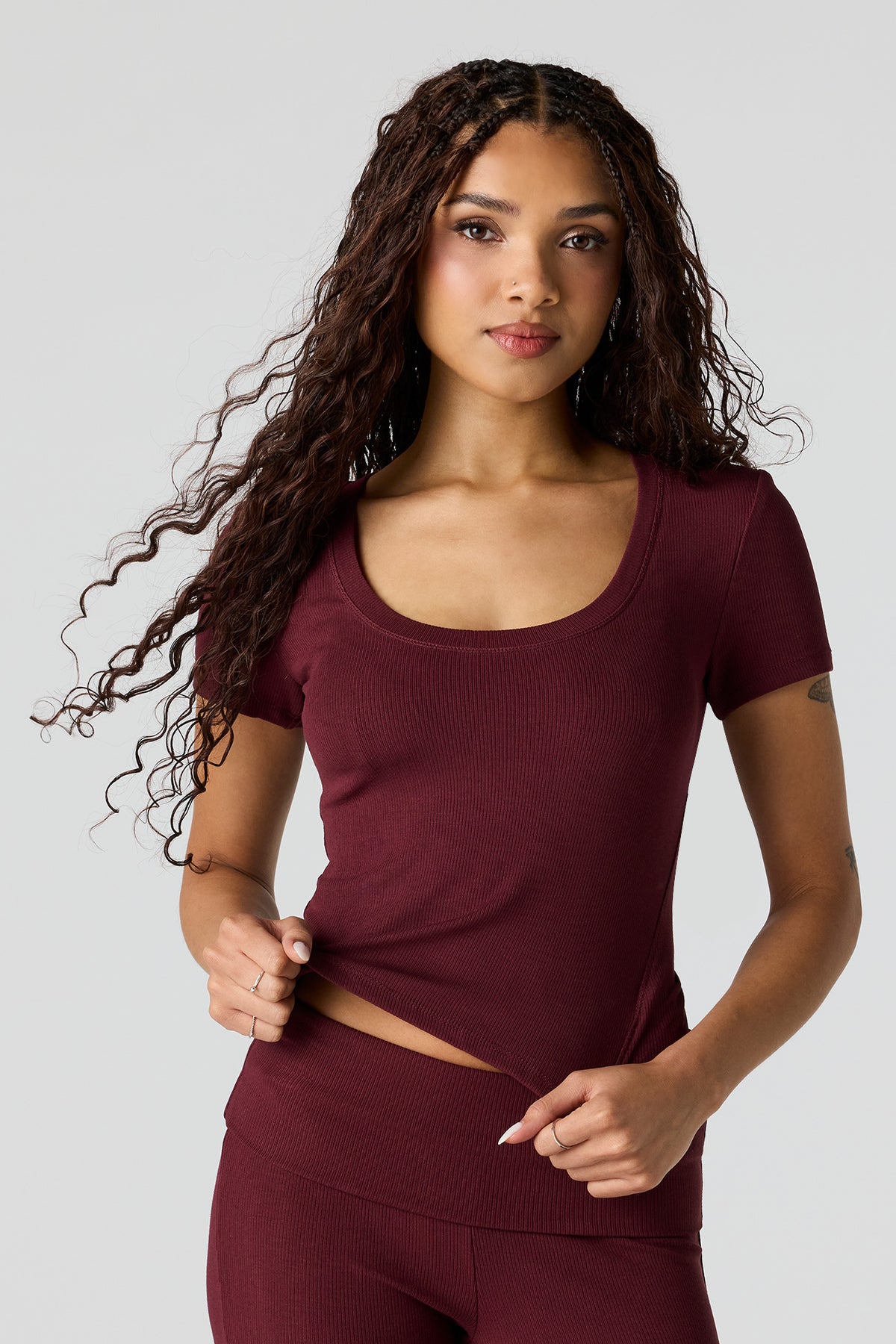 U/A Soft Ribbed T-Shirt - Burgundy