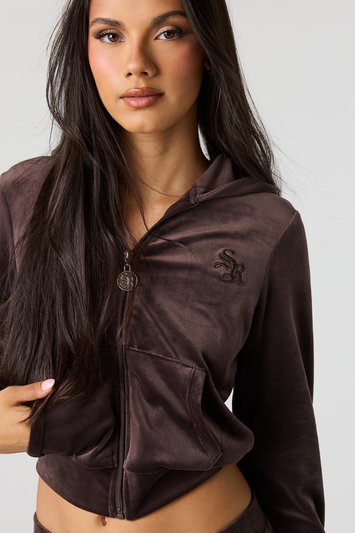 Alt View 4. Sommer Ray Velour Zip Jacket - Brown