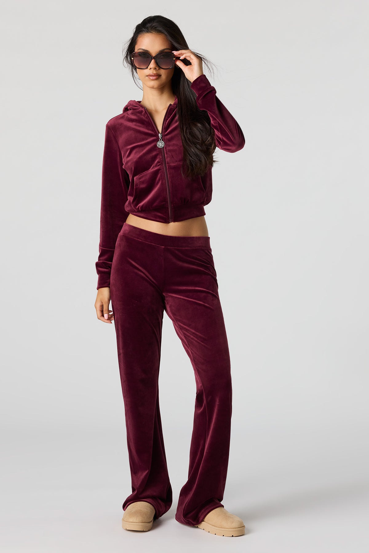 Alt View 3. Sommer Ray Velour Zip Jacket - Burgundy